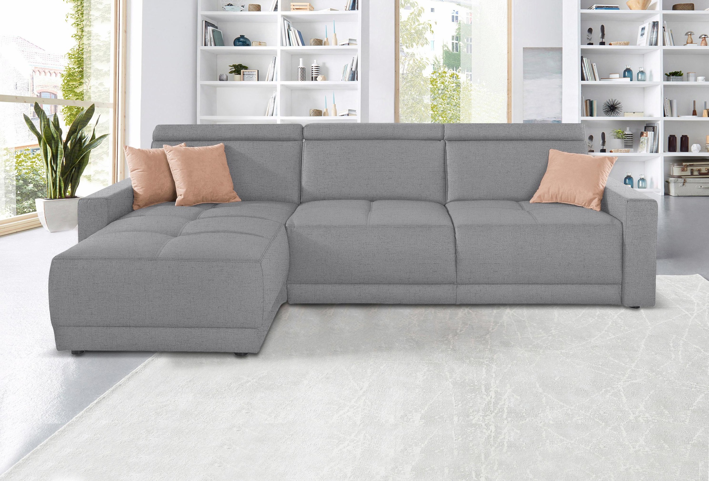 DOMO collection Ecksofa »Ava mit moderner Sitzheftung & toller Doppelnaht, komfortabel, L-Form«, mit Recamiere, inkl. Federkern, wahlweise mit Kopfteilverstellungen