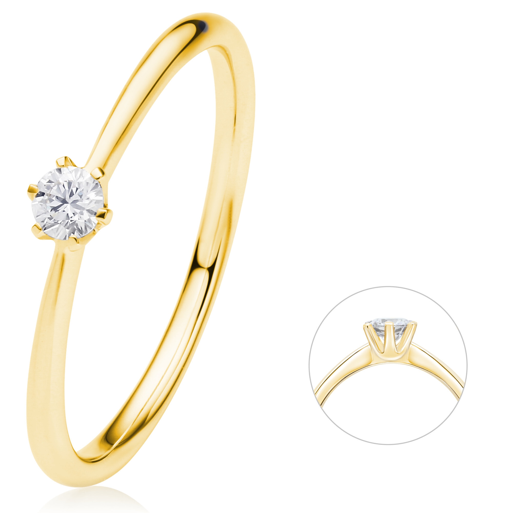 Diamantring »0.1 ct Diamant Brillant Ring aus 750 Gelbgold«, Damen Gold Schmuck
