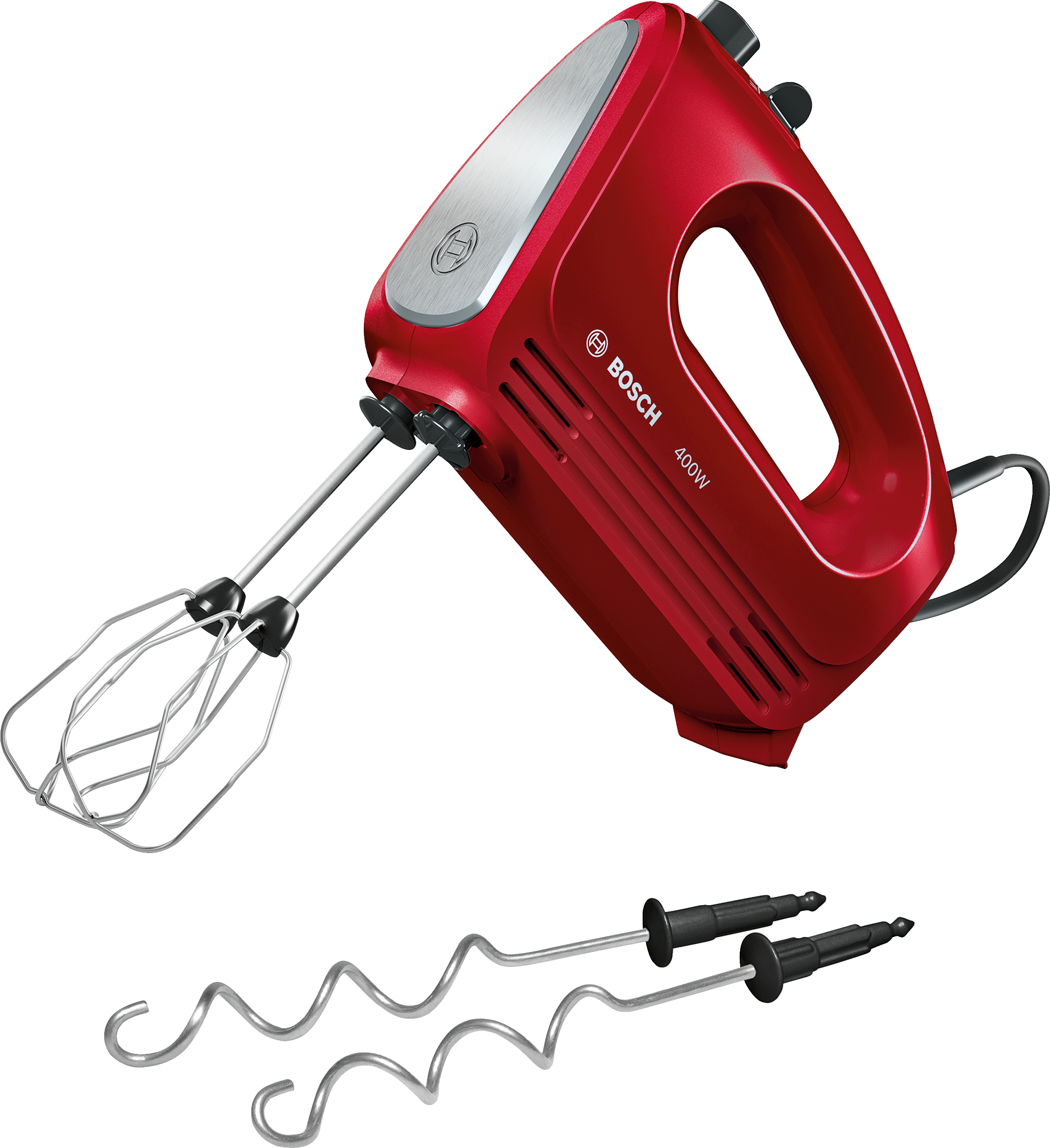 BOSCH Handmixer "MFQ2420R CleverMixx Knethaken, Rührbesen, Edelstahl", 400 W, spülmaschinenfest, 4 Stufen, Turbostufe, r