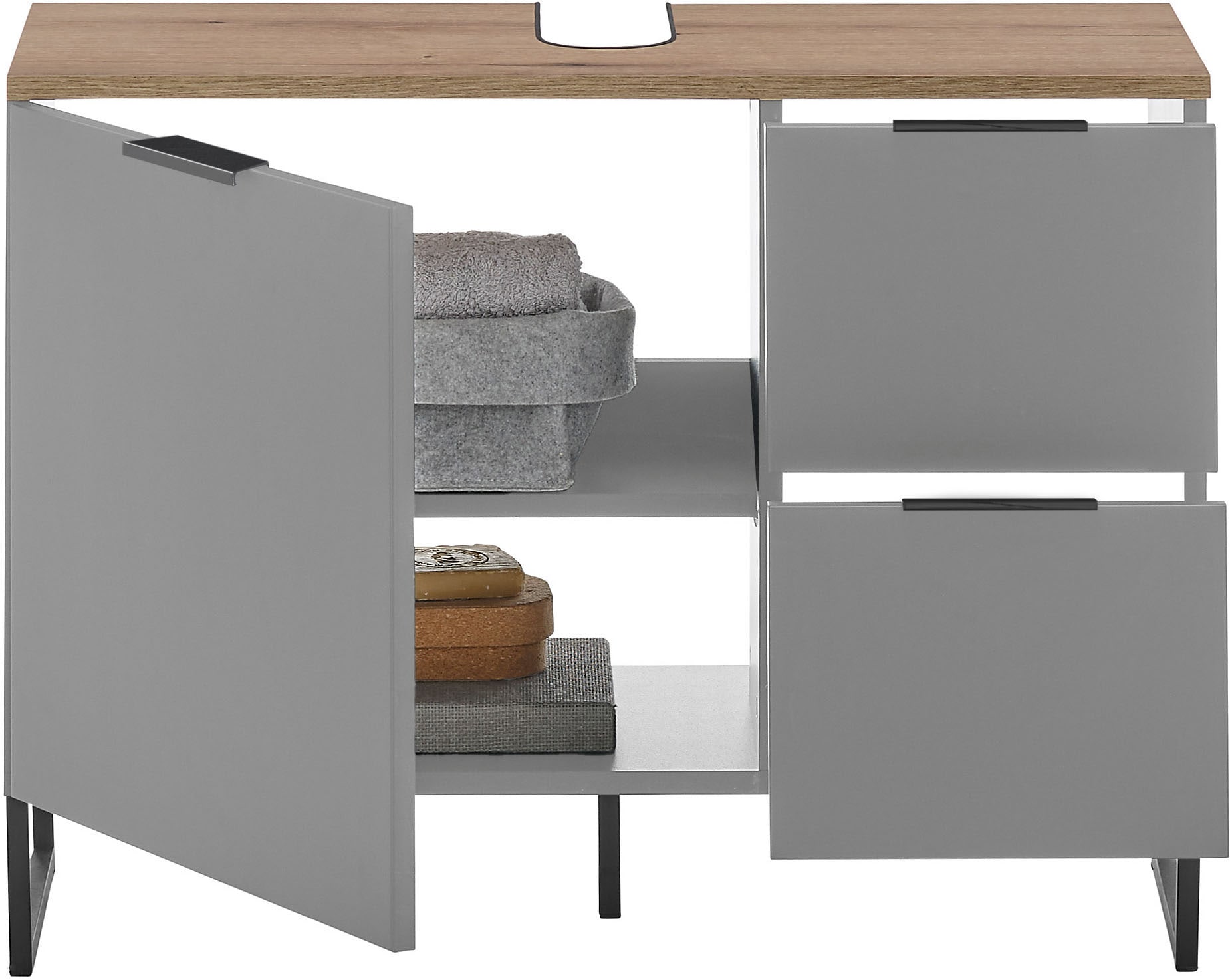 BASIC by Balculina Waschbeckenunterschrank »Denver Waschbeckenunterschrank, Badezimmerschrank BxHxT 80x60x35«, (1 St.), Breite 80 cm, Tür L/R montierbar, Softclose