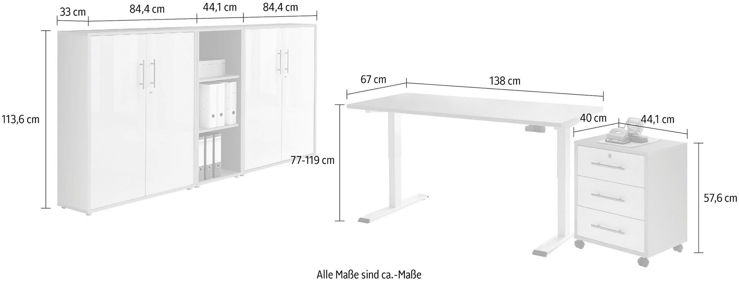 BMG Möbel Büromöbel-Set »Tabor«, (Set, 5 tlg.), mit elektrisch höhenverstellbarem Schreibtisch