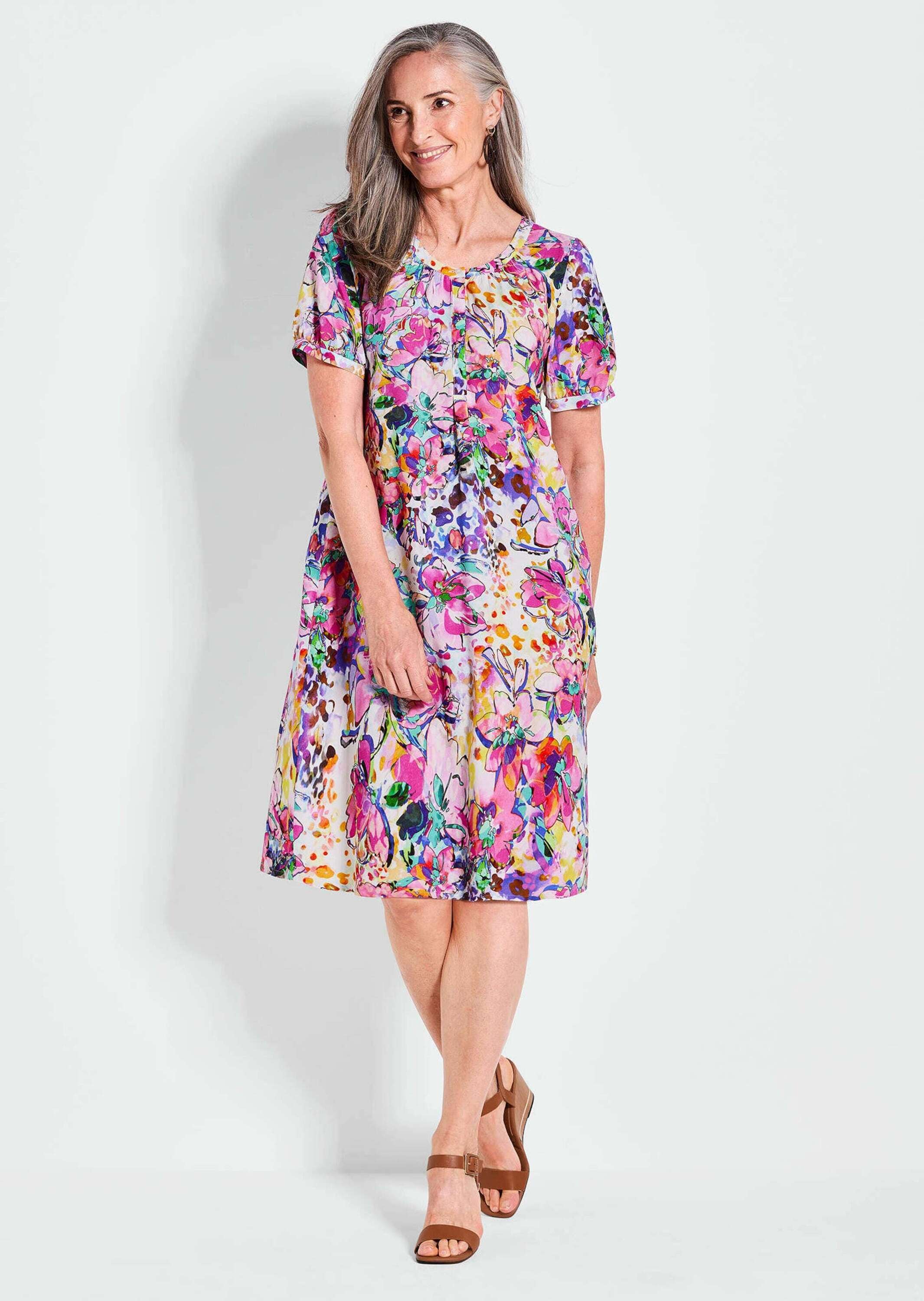 GOLDNER Midikleid »Blumiges Sommerkleid mit Knopfleiste«