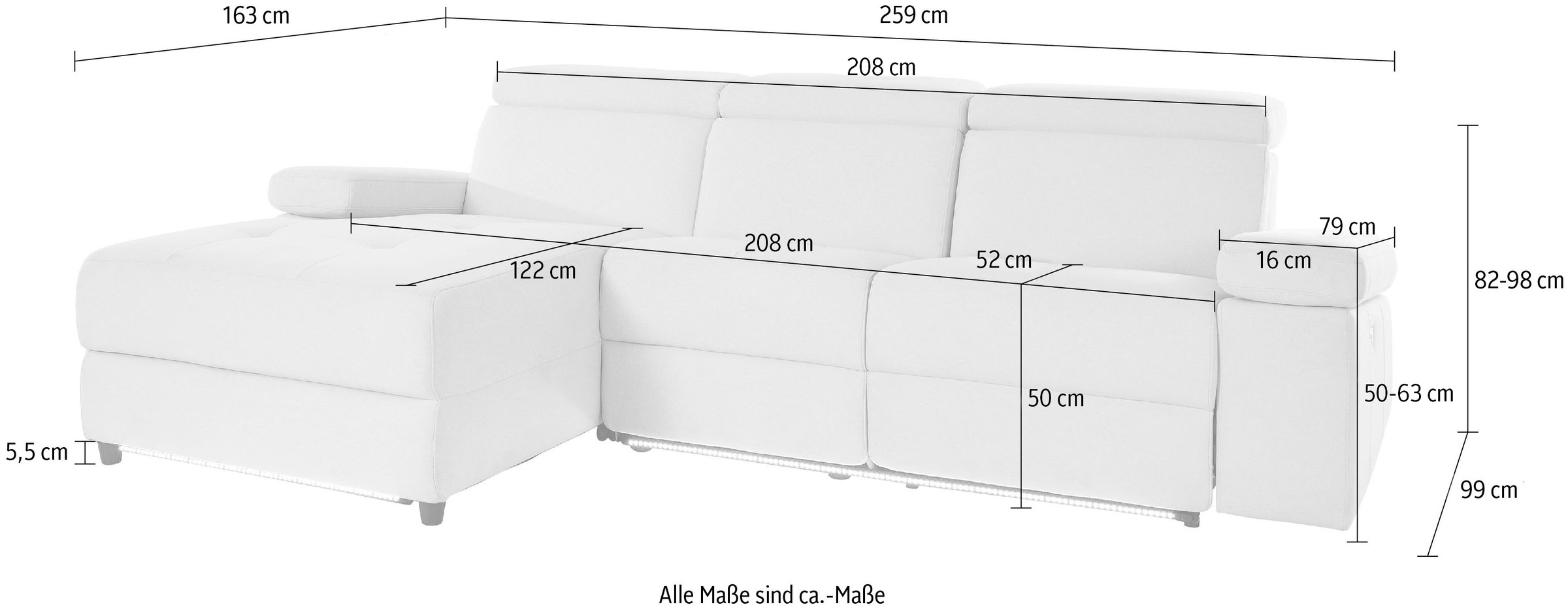 Places of Style Ecksofa »Kilado, L-Form,«, mit Relaxfunktion, verstellbarer Armlehne, Kopfteilverstellung