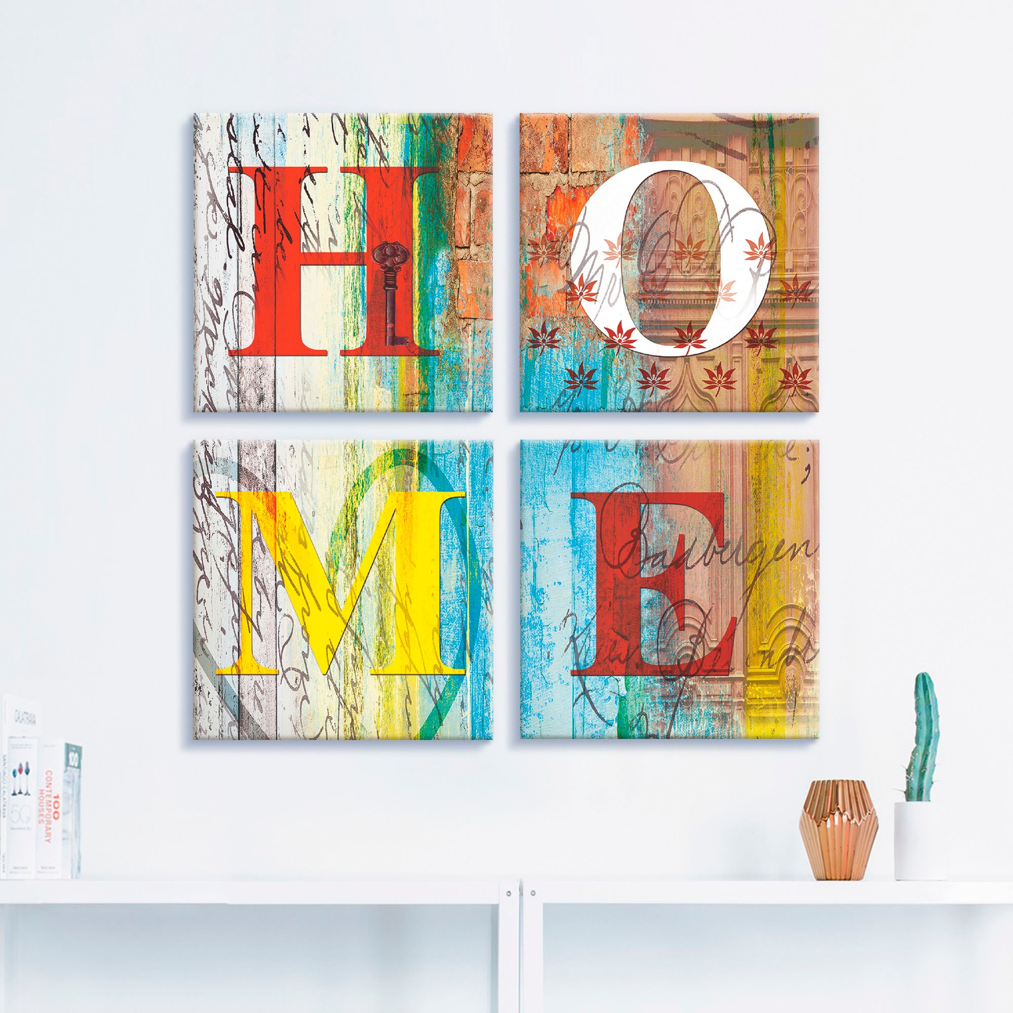 Artland Leinwandbild »Buntes Zuhause«, Sprüche & Texte, (4 St.), 4er Set, verschiedene Größen