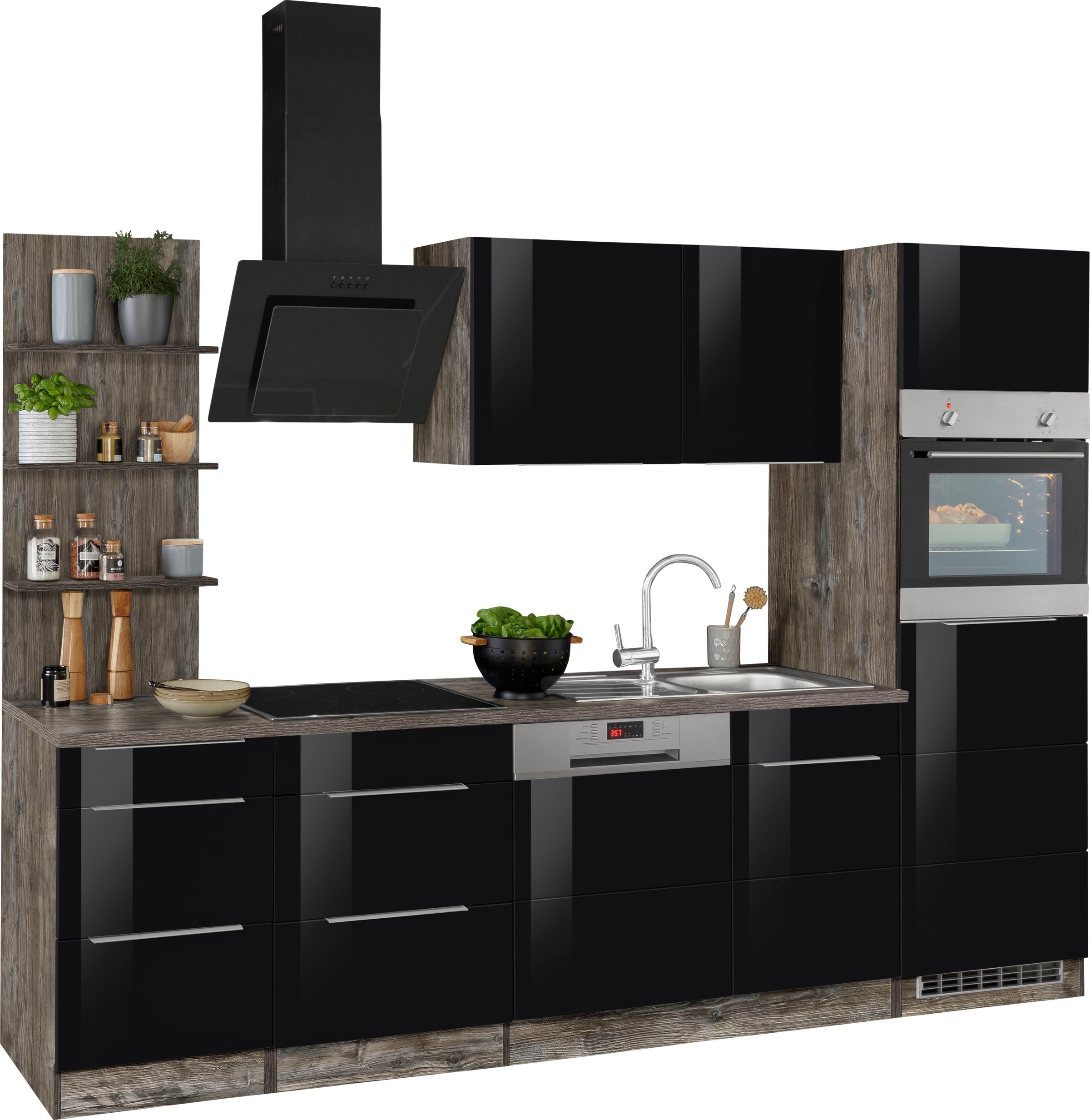 KOCHSTATION Küchenzeile »KS-Brindisi Breite 280 cm«, wahlweise mit E-Geräten und Induktion, mit MDF-Fronten und Regal