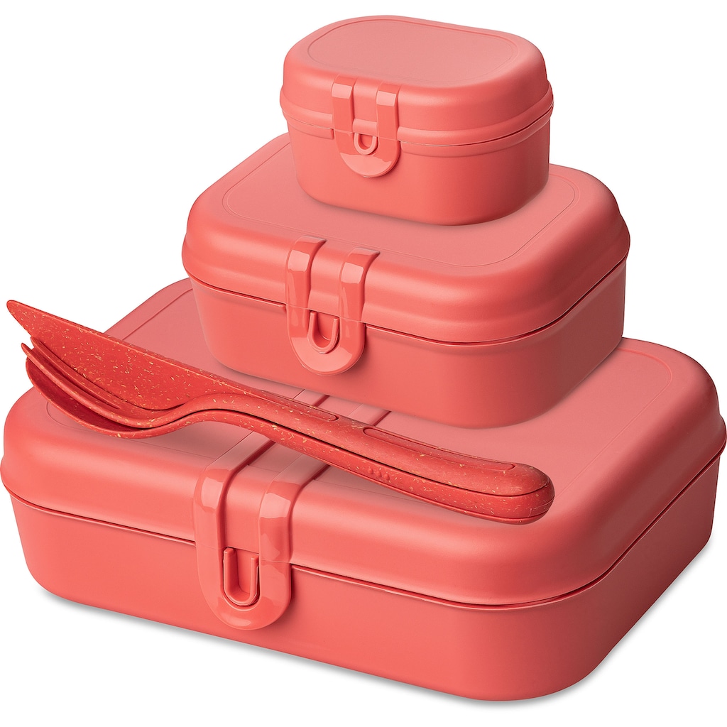 KOZIOL Lunchbox, (Set, 6 tlg., 3 Lunchboxen +1 Besteckset bestehend aus 1x Messer,1x Gabel, 1x Löffel)