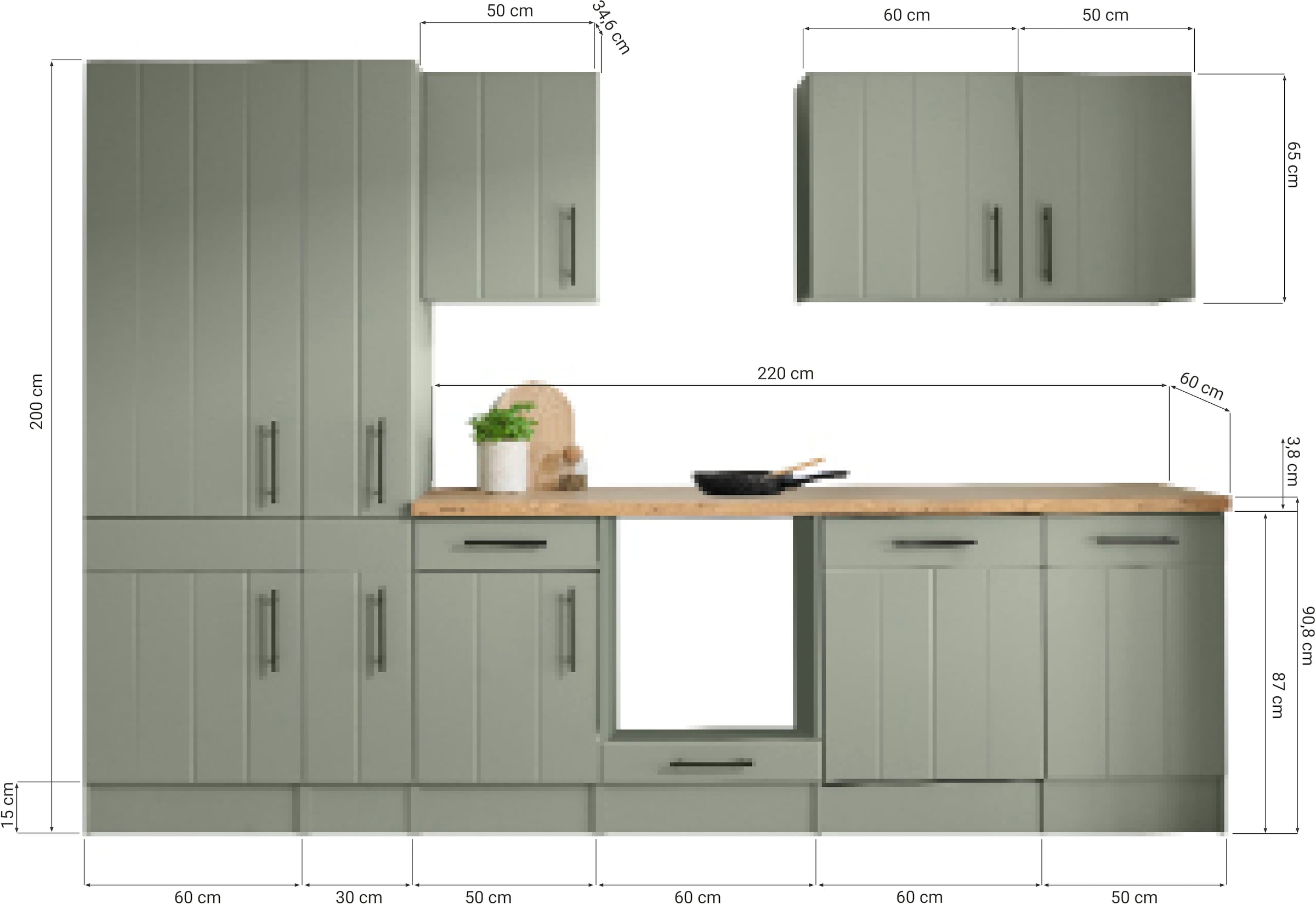 RESPEKTA Küche »Anton« Breite 310 cm, 90 cm Arbeitshöhe, wahlweise mit und ohne E-Geräte