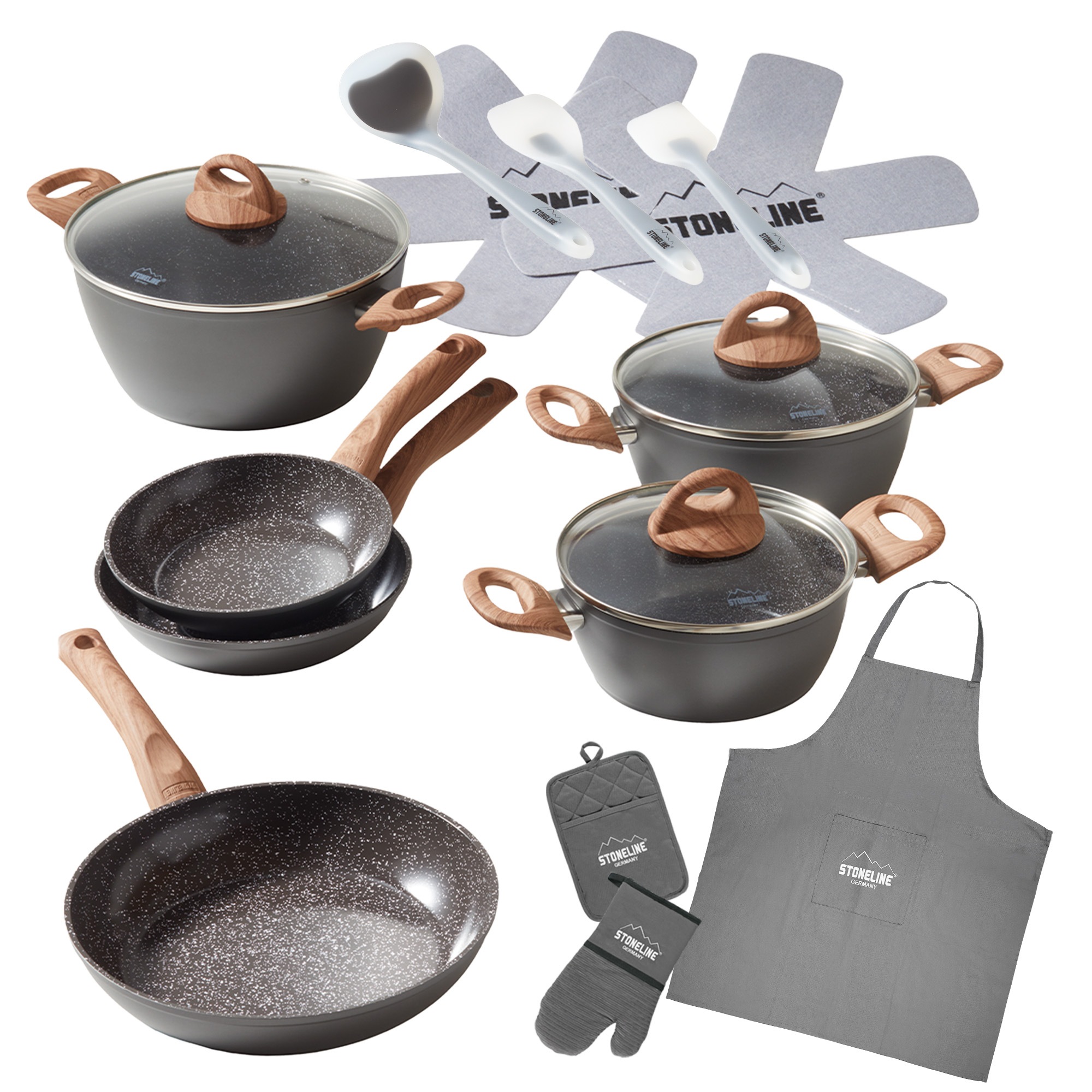 STONELINE Topf-Set "STONELINE 17-teiliges Koch-Set, mit Glasdeckeln" Set, 17 tlg. tlg. Aluminium Keramik