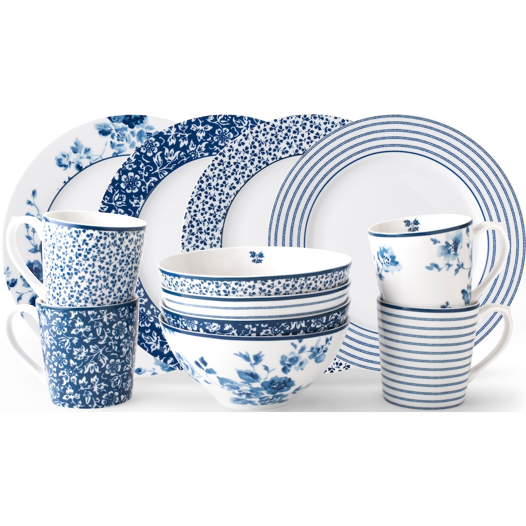 LAURA ASHLEY BLUEPRINT COLLECTABLES Frühstücks-Geschirrset »Service, China Rose, Sweet Allysum, Floris, Candy Stripe«, (Set, 12 tlg.)