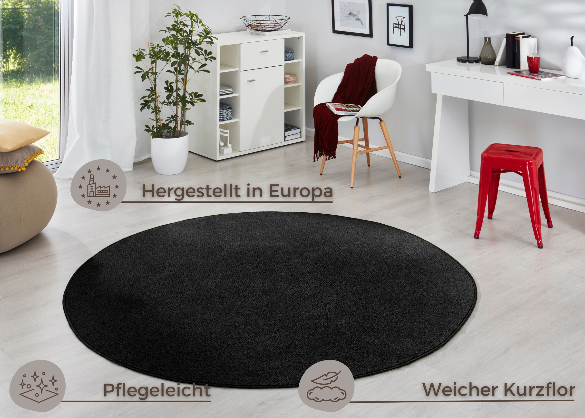 HANSE Home Teppich »Fancy«, rund, 7 mm Höhe, Kurzflor, Weich, Einfarbig, Wohnzimmer, Schlafzimmer, Esszimmer