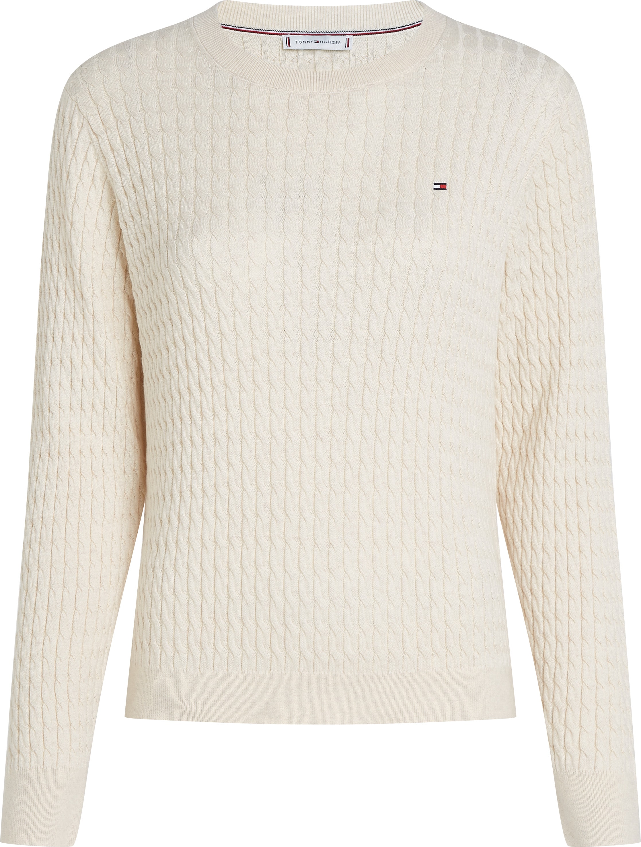 Tommy Hilfiger Rundhalspullover »CO CABLE C-NK LS SWEATER«, mit Zopfmuster