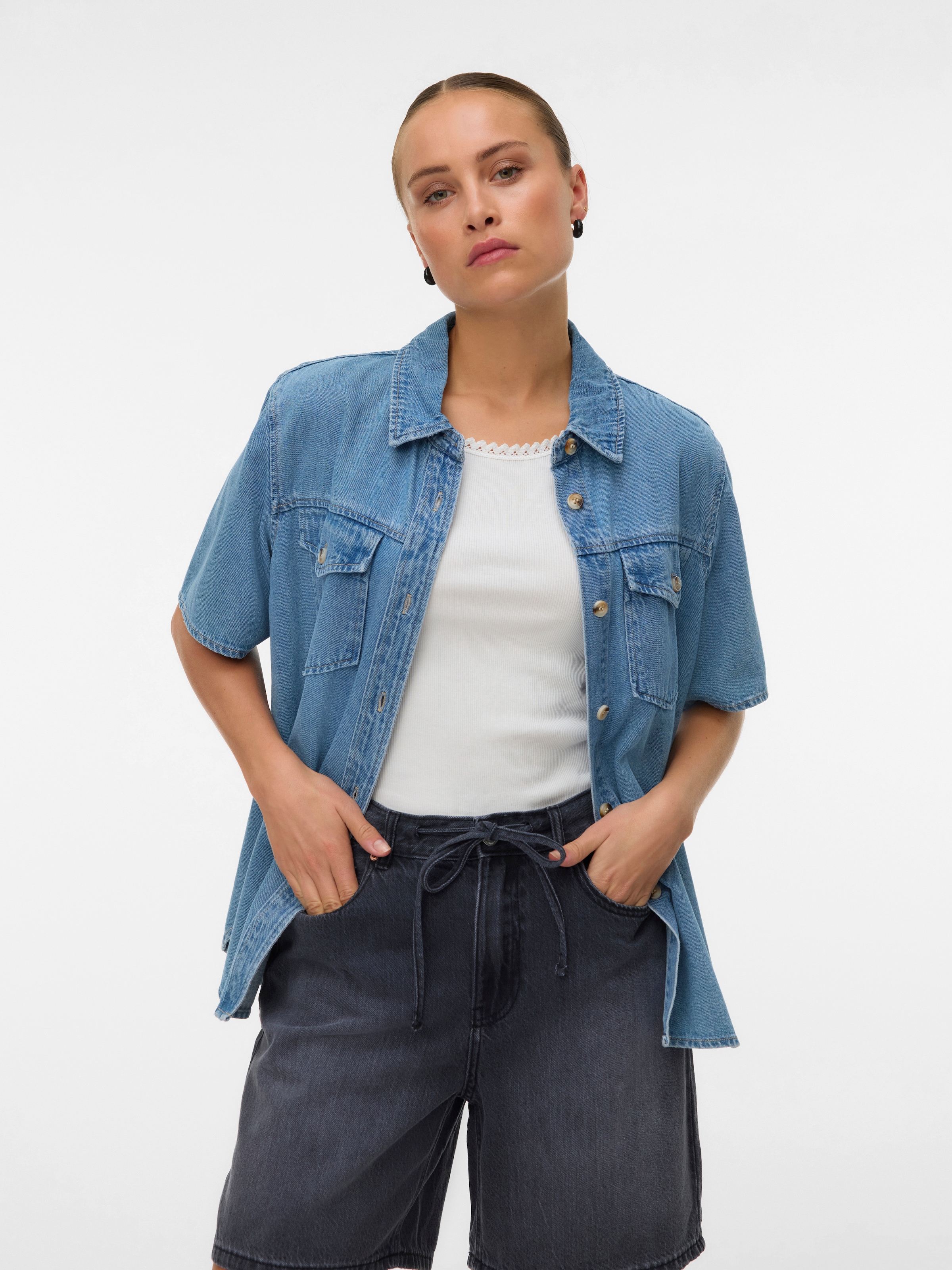 Vero Moda Jeansbluse "VMSIGGA SS CLR DENIM SHIRT" Baumwollmischung, regular günstig online kaufen