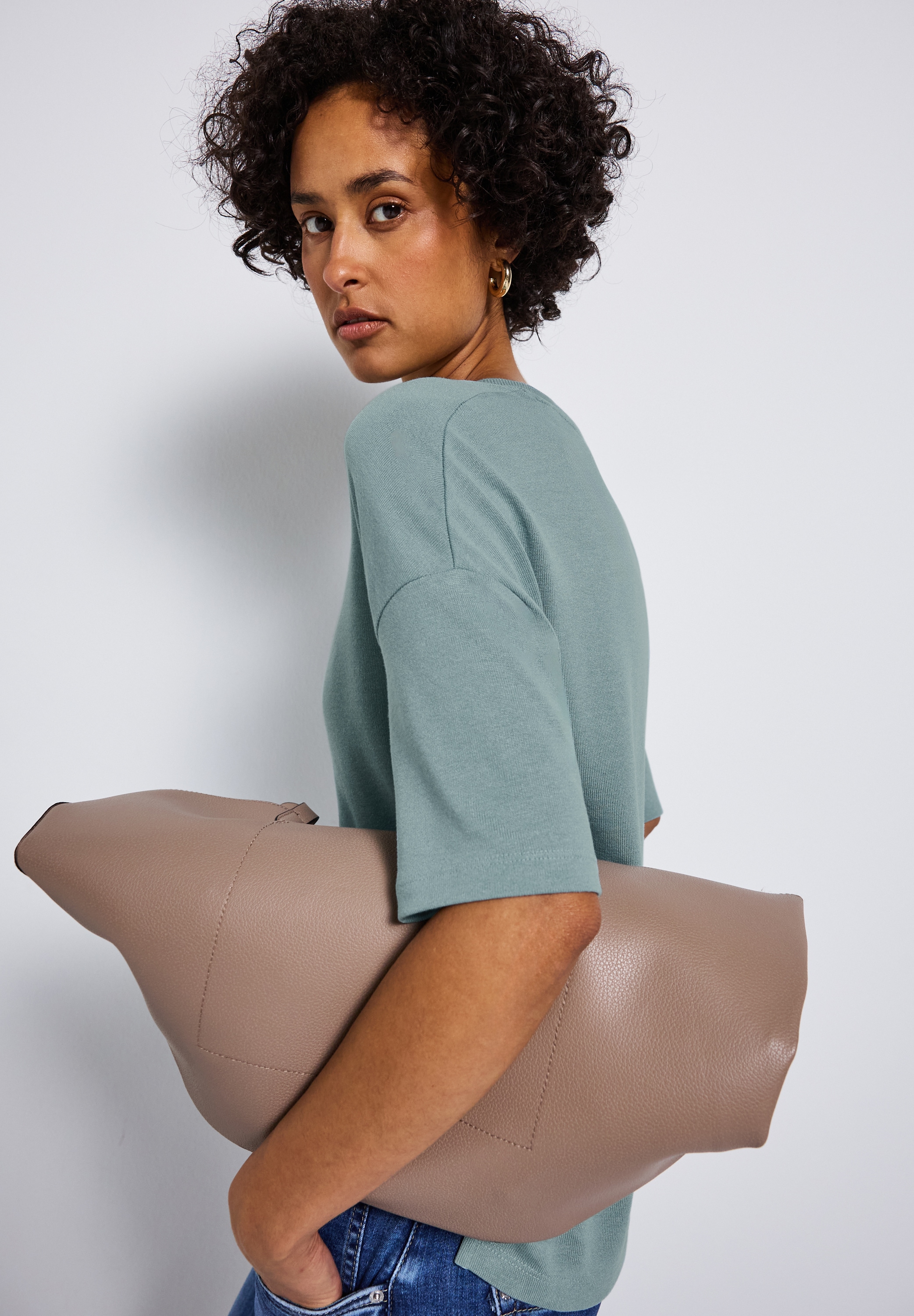 STREET ONE T-Shirt, mit V-Ausschnitt und im Strick-Look