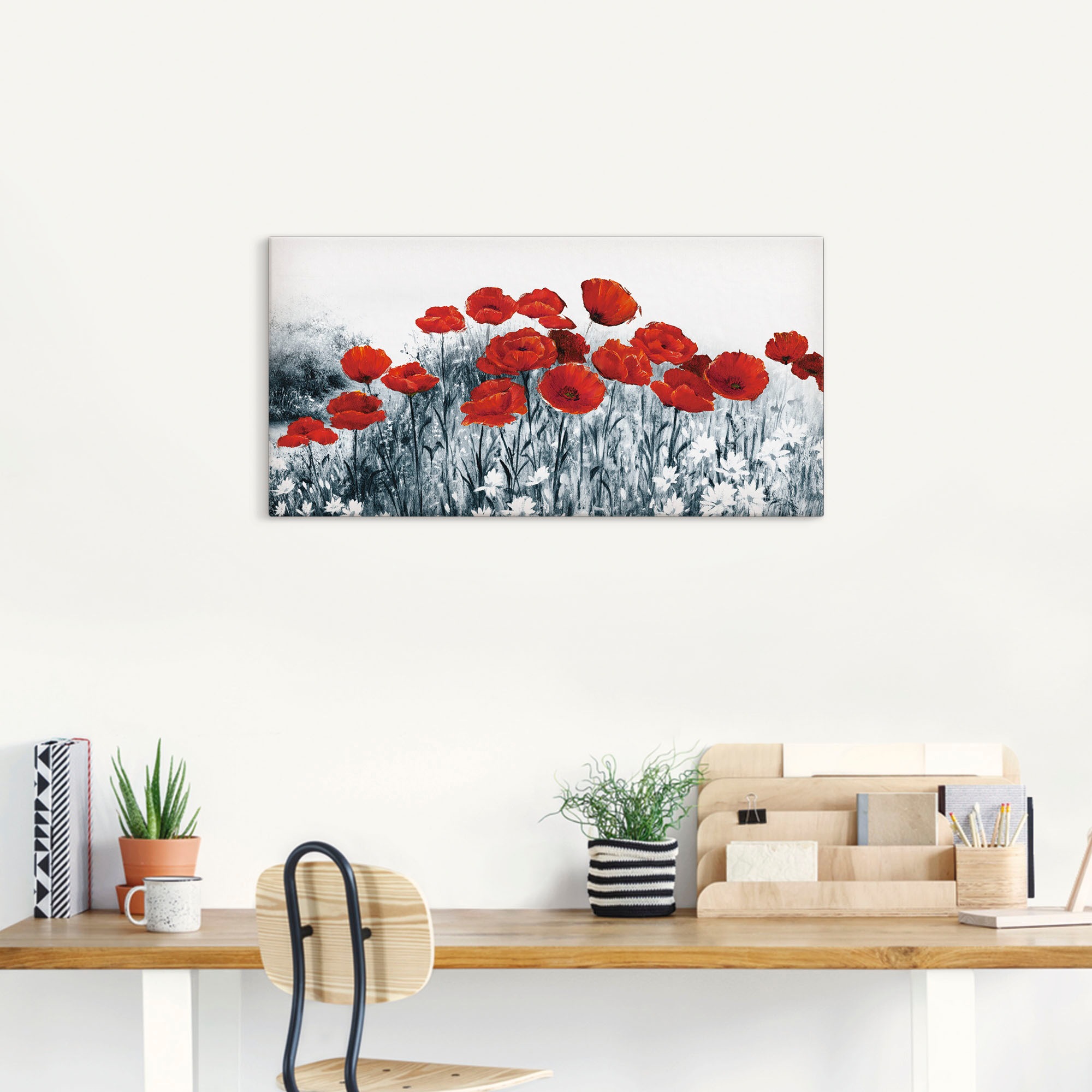 Artland Wandbild "Roter Mohn im Feld" Blumen 1 Stk. tlg. auf Holzrahmen ges günstig online kaufen