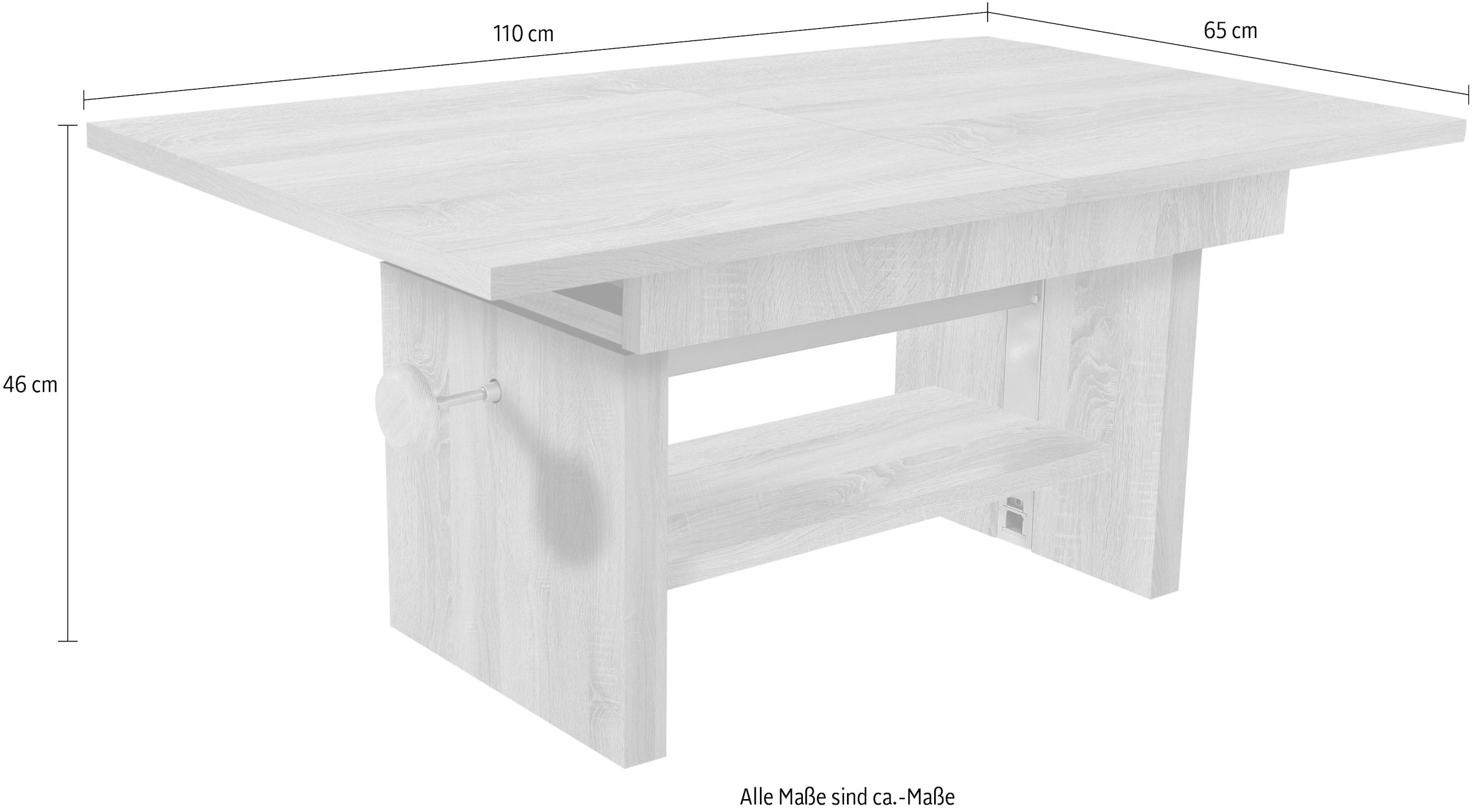 Stolkom Couchtisch »Event höhenverstellbar, ausziehbar, BxHxT 110-150x48-63x65 cm«, Höhenverstellbar mit Liftmechanik und ausziehbar in 3 Farbausführungen