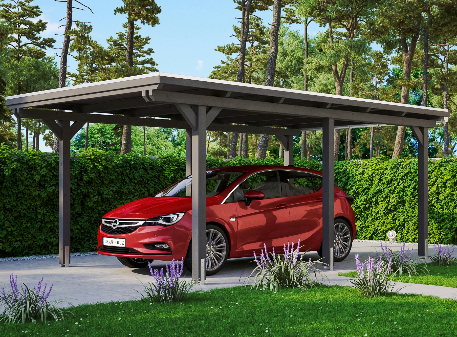 Skanholz Einzelcarport "Emsland" Leimholz 291 cm dunkelgrau