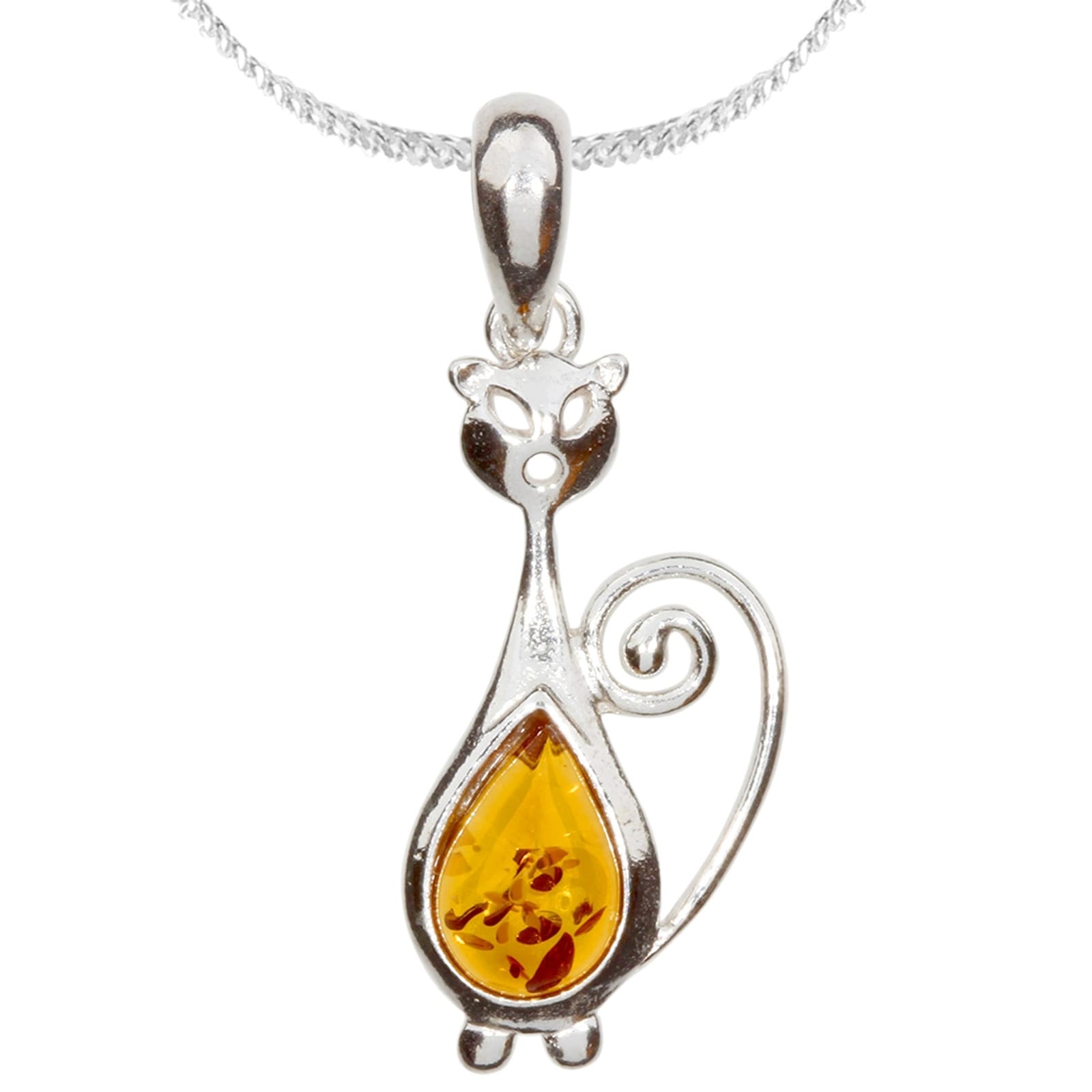 Kette mit Anhänger OSTSEE-SCHMUCK "- Katze - Silber 925/000 - Bernstein" Gr. 42, silber (silber 925, silberfarben, weiß), Schmuck_Sets, Damen, 42, Silber 925 (Sterlingsilber)