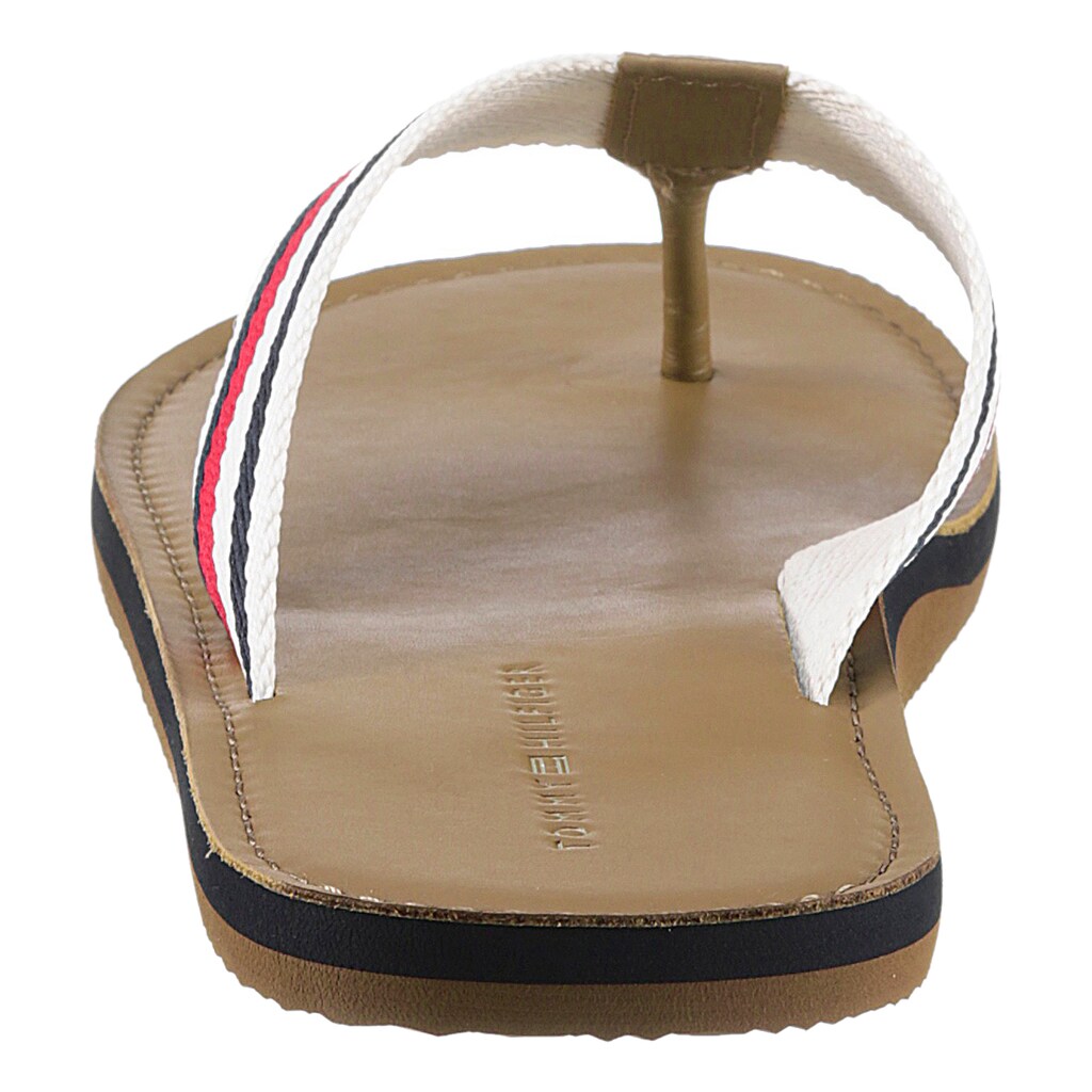 Tommy Hilfiger Zehentrenner »HILFIGER LEATHER BEACH SANDAL«, mit gestreifter Bandage