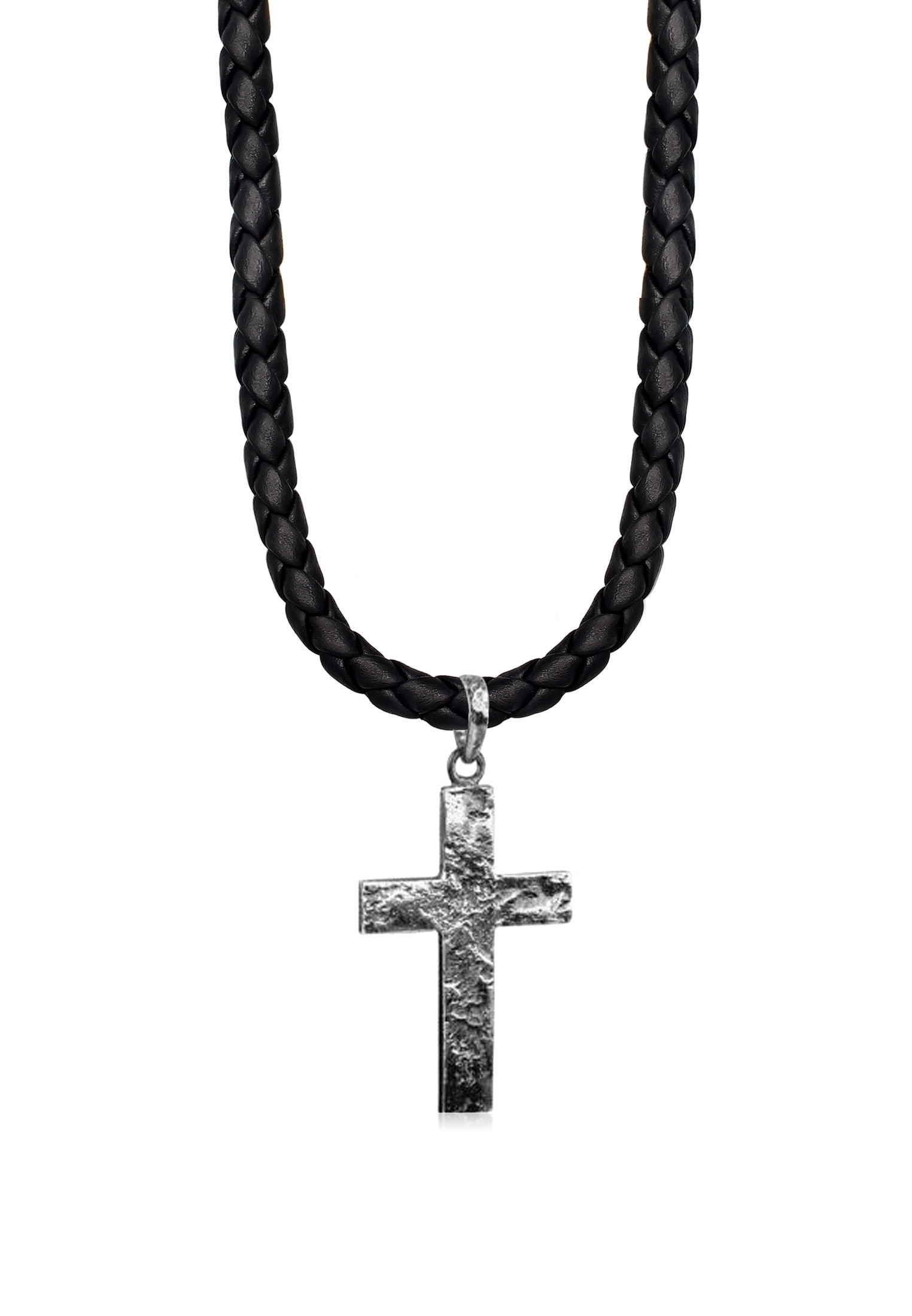 BAUR Anhänger Silber« kaufen Lederkette Matt mit Kuzzoi Kreuz | Kette 925 »Herren Oxidiert
