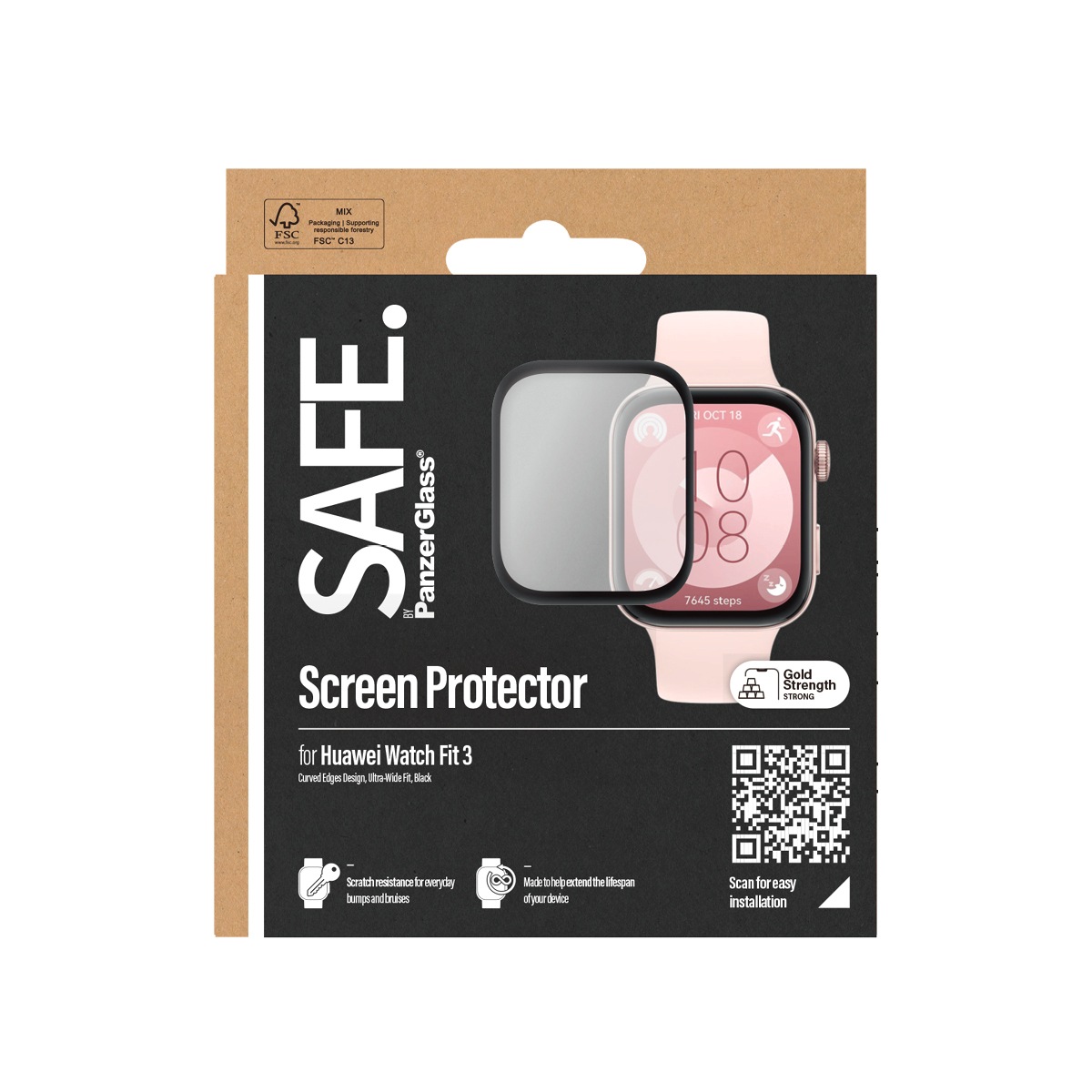 SAFE by PanzerGlass Displayschutzglas »Screen Protector«, für Huawei Watch Fit 3, Displayschutzfolie, Schutzfolie, Bildschirmschutz, kratz- & stoßfest