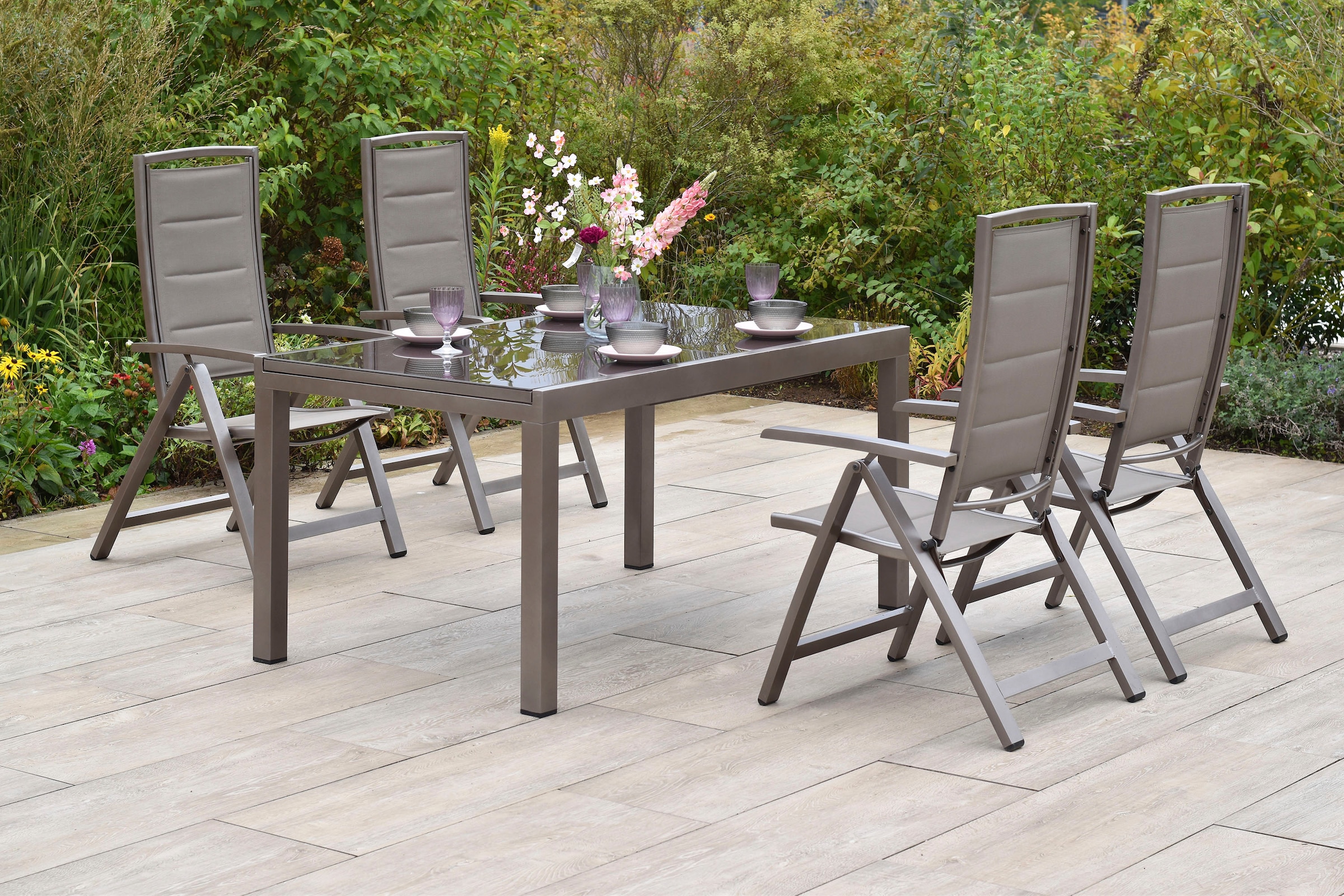 MERXX Garten-Essgruppe »»Tinetto««, (Set, 5 tlg.), Rückenlehne 5-fach verstellbar