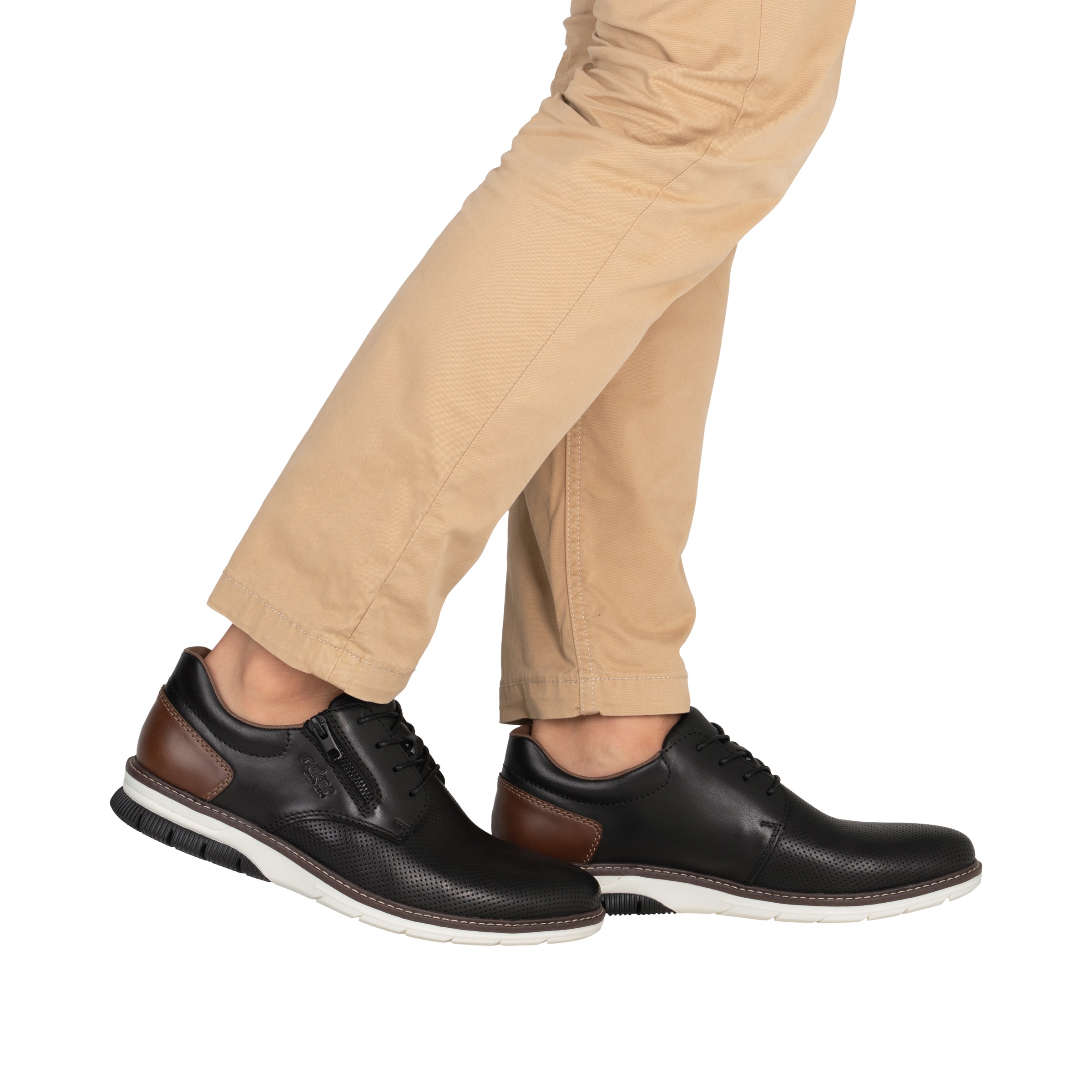 Schnürschuh RIEKER, Damen, Gr. 40, schwarz, cognac, Glattleder, unifarben mit Farbeinsatz, Schuhe Schnürschuh, Halbschuh, Freizeitsneaker, Casual-Schnürer mit Perforation 3