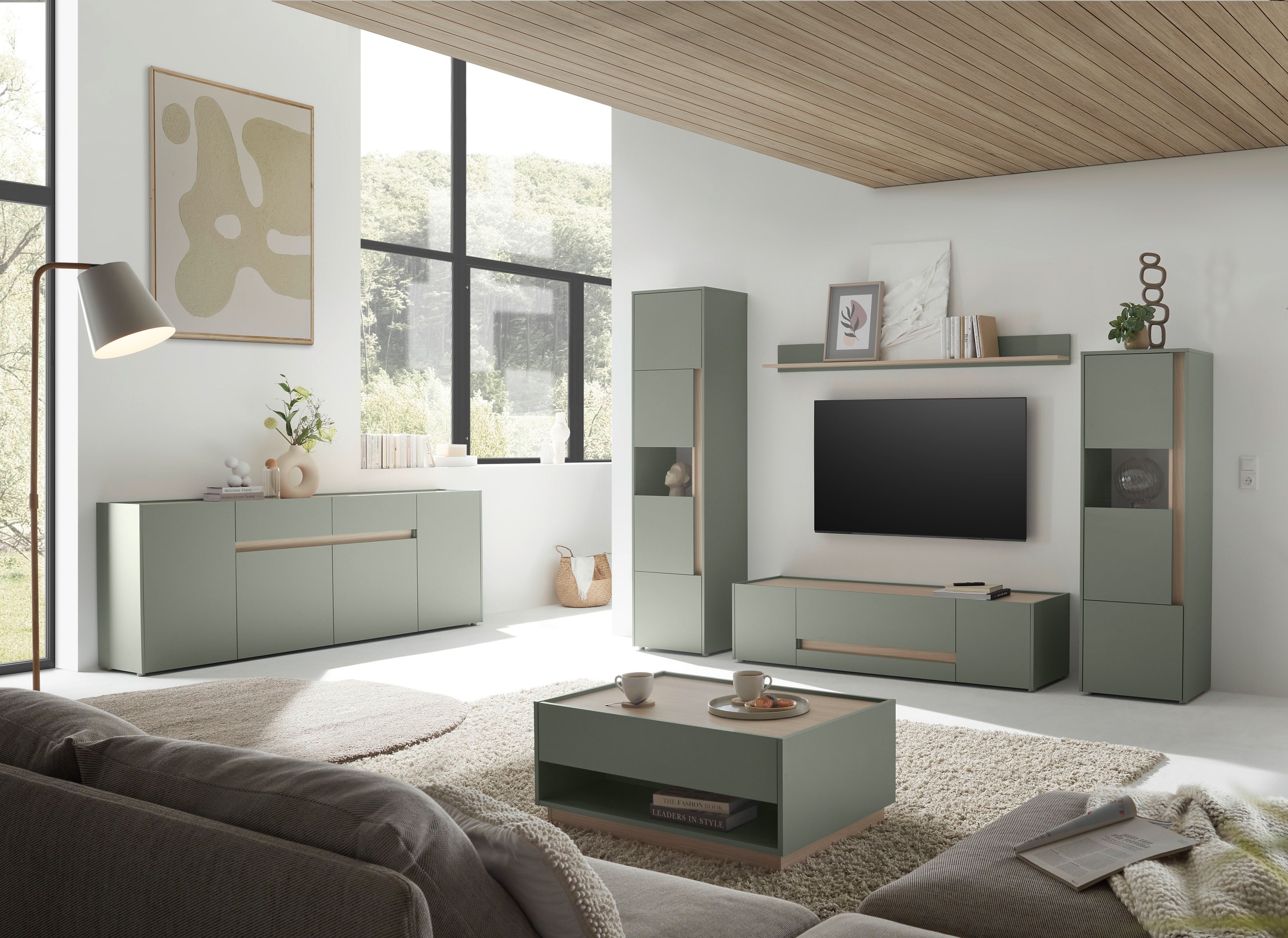 INOSIGN Wohnwand »City/Giron, moderne Anbauwand, Komplettset in vielen Farben verfügbar«, (Set, 4 St.), enthält zwei Vitrinen, ein Lowboard & ein Wandboard