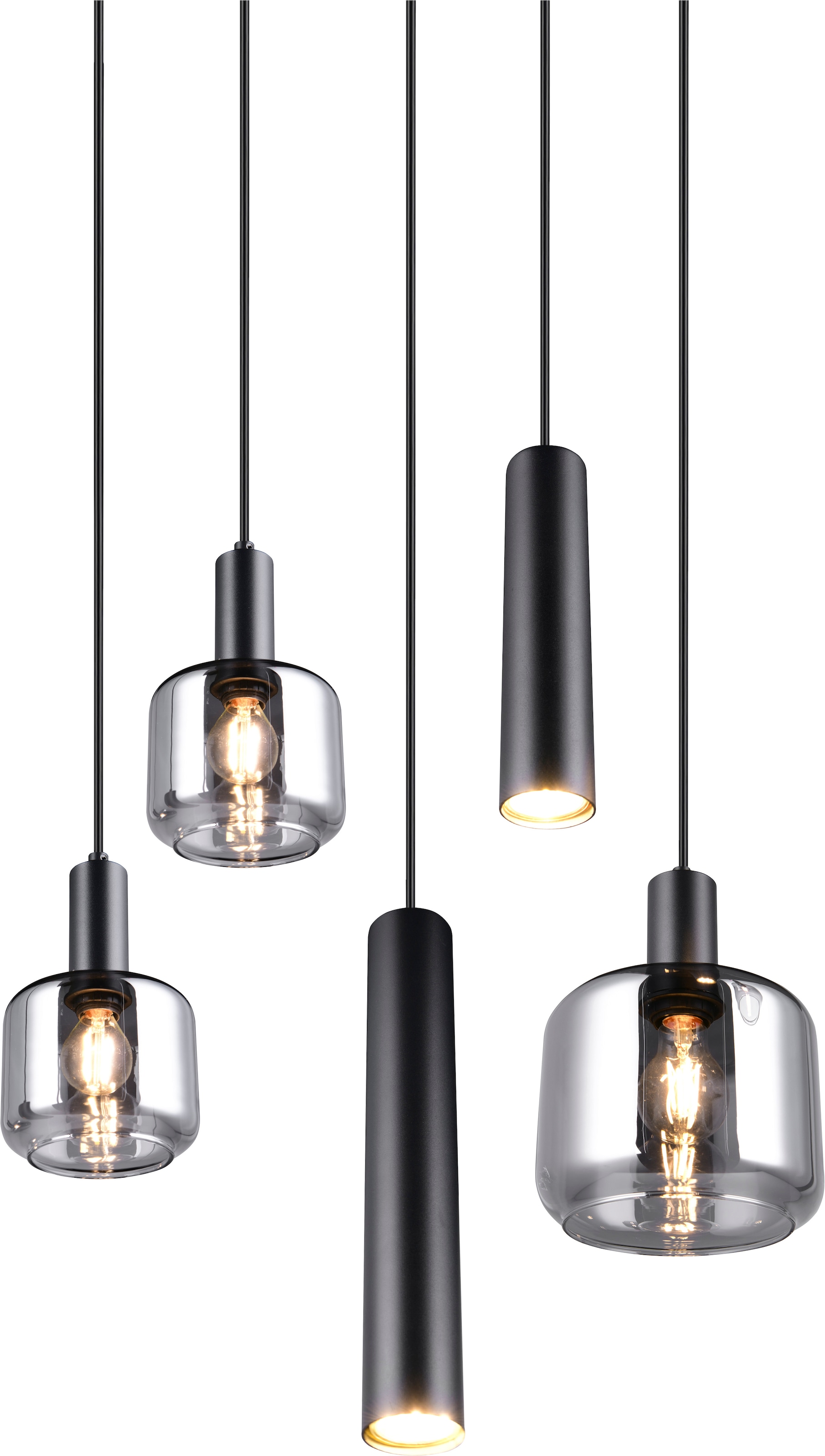 TRIO Leuchten Pendelleuchte »MATARO, Hängelampe schwarz, Leuchtmittel wechselbar« E14 | E27 1 Stk. warmweiß - kaltweiß mit chrombedampften Glas Lampenschirmen smokefarbig
