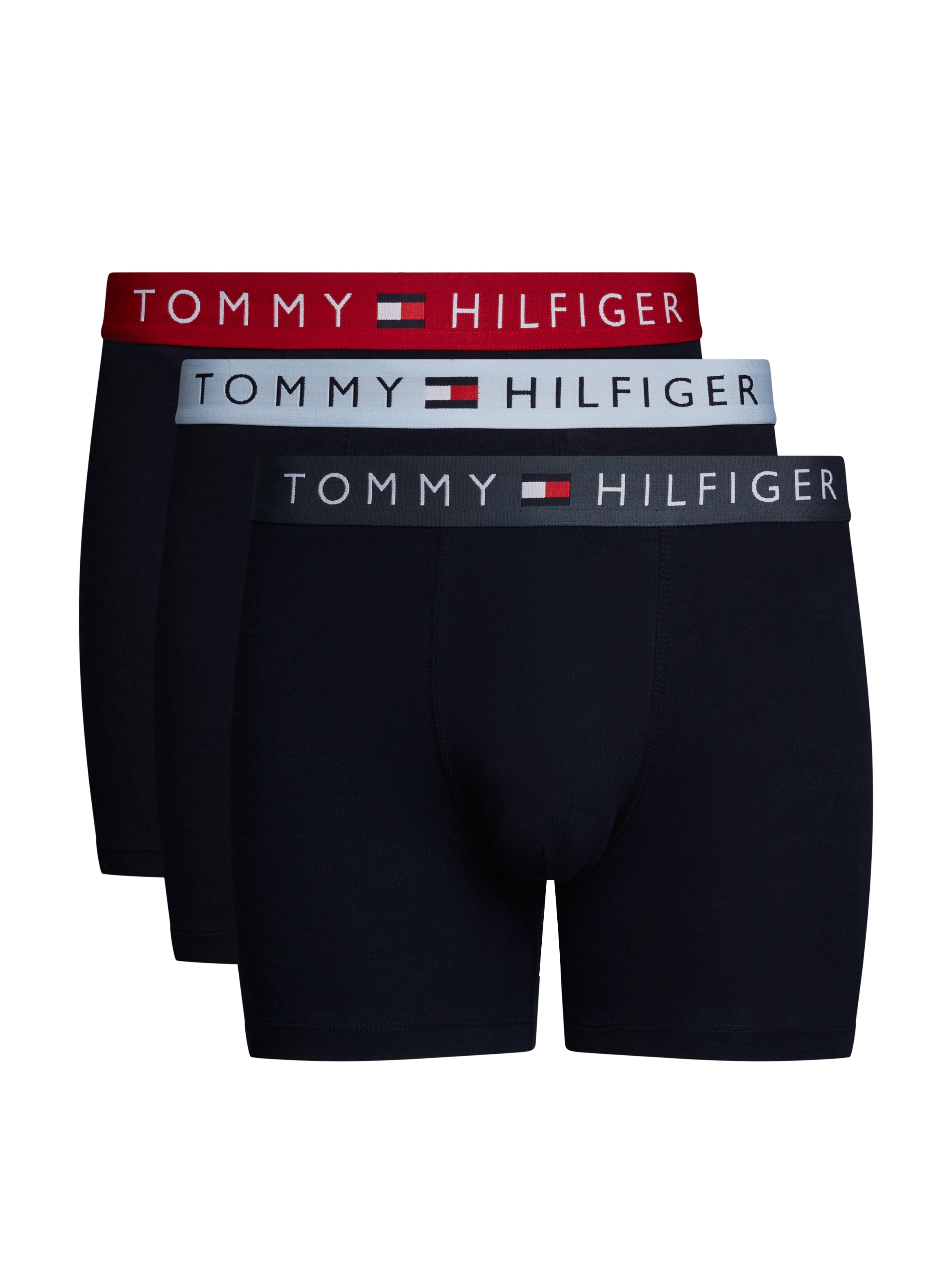 Tommy Hilfiger 3-er Set Trunks Blau mit verschiedenfarbigen Webbund günstig online kaufen