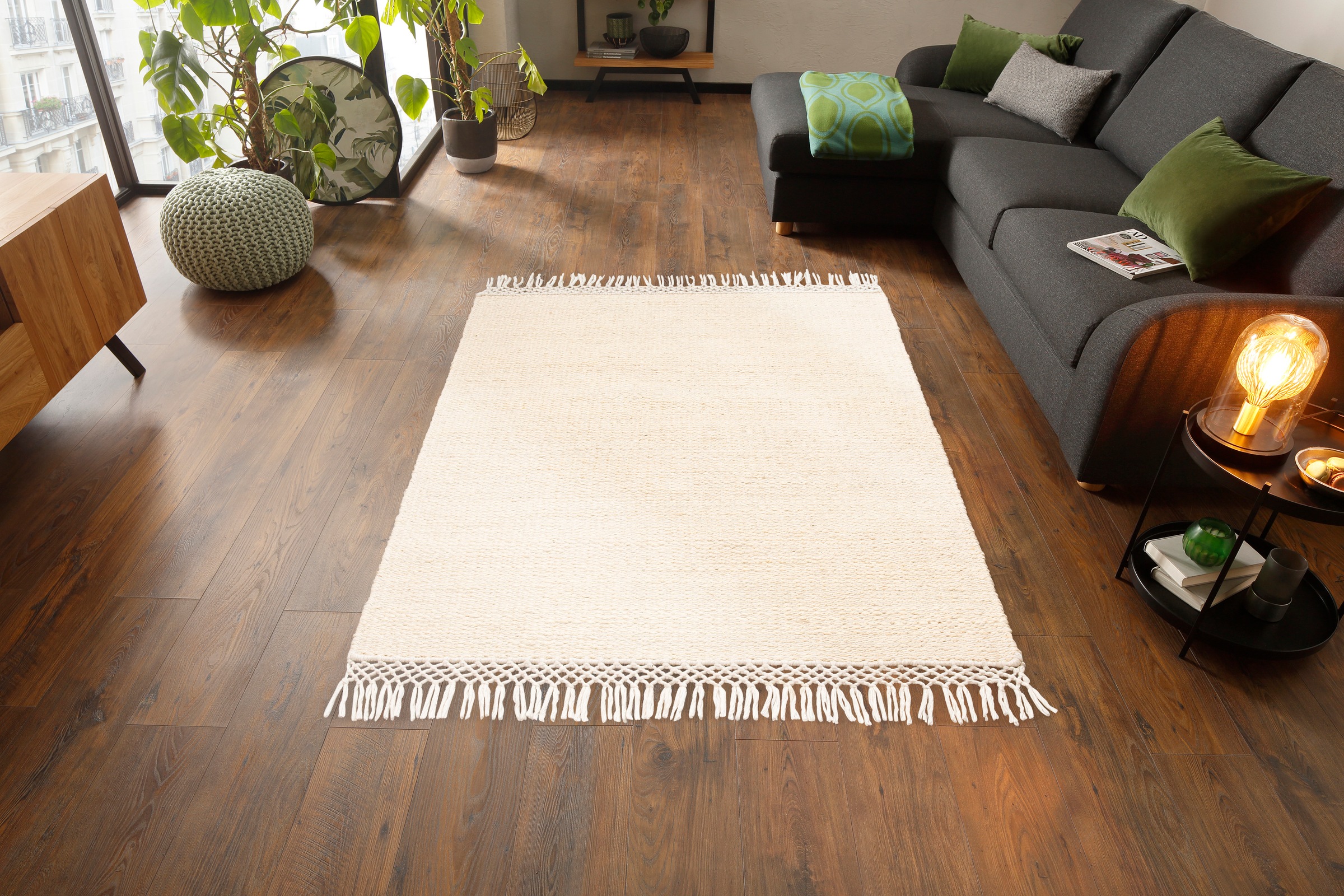 Home affaire Teppich »Amba«, rechteckig, 6 mm Höhe, flache Teppiche, Wendeteppich, Uni Farben, Wohnzimmer, Esszimmer