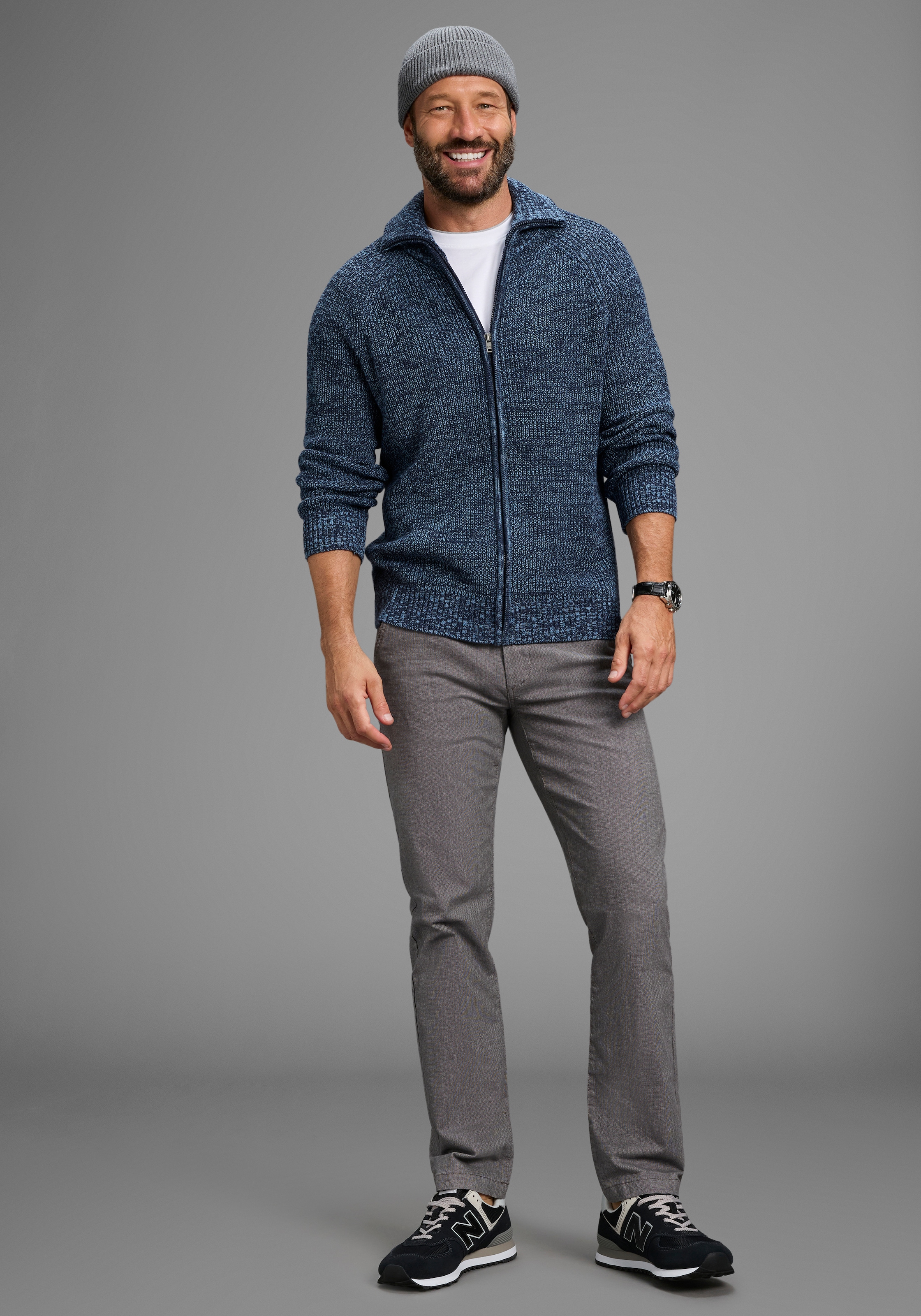 Man's World Strickjacke »Neue Kollektion! Mit Stehkragen & Reißverschluss« melierte Optik ,weicher Griff, Perfekt für die kältere Jahreszeit