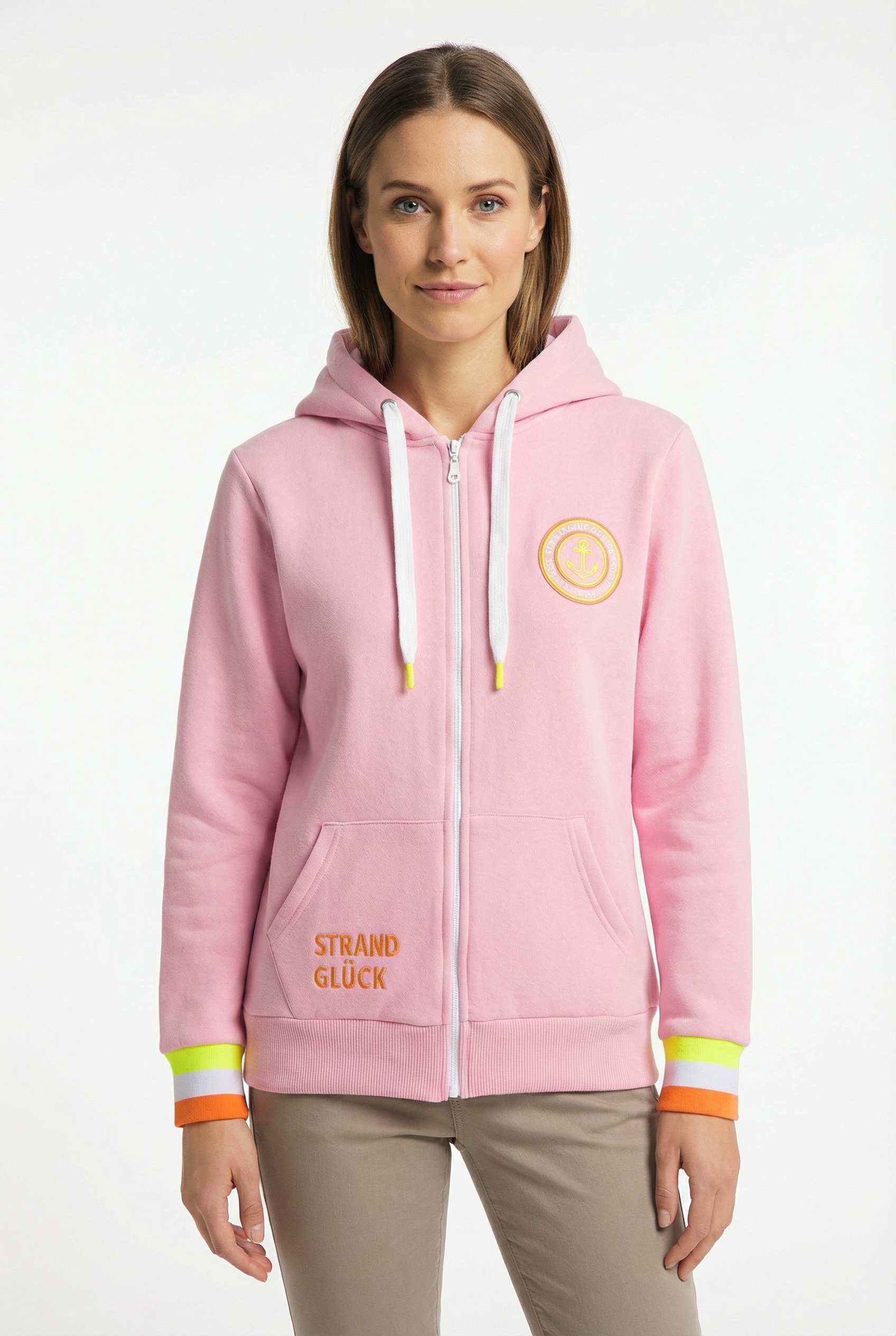 Zwillingsherz Kapuzensweatjacke Regular-Fit, Kapuze, Langarm, Reißverschluss, Neon-Details