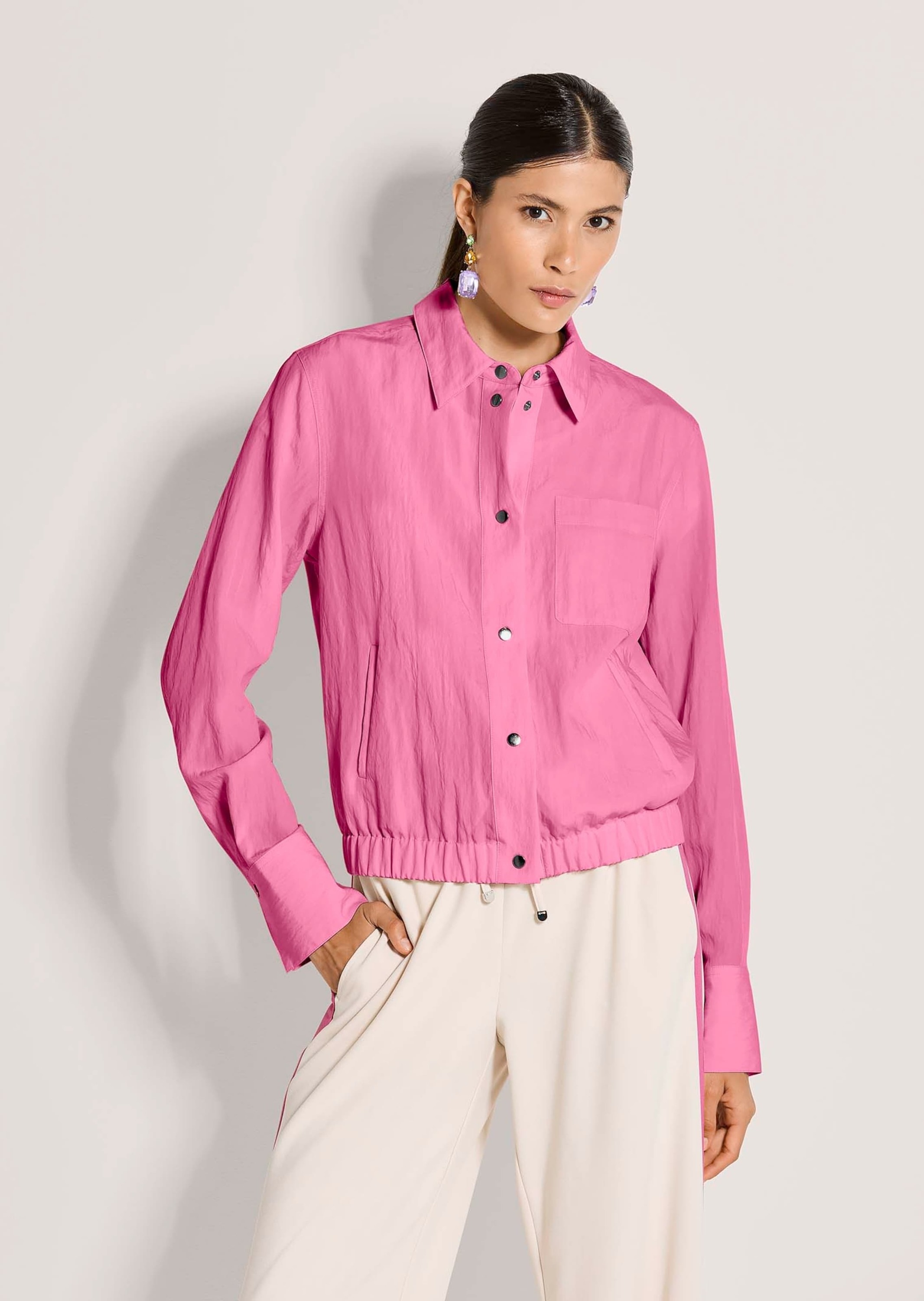 Langarmbluse MADELEINE "Hemdbluse Blusenshirt mit Brusttasche", Damen, Gr. 44, rosa (himbeersorbet), Obermaterial: 93% Lyocell CLY. 7% Polyamid PA., Modern, gerade, Blusen, Breite Manschetten 2
