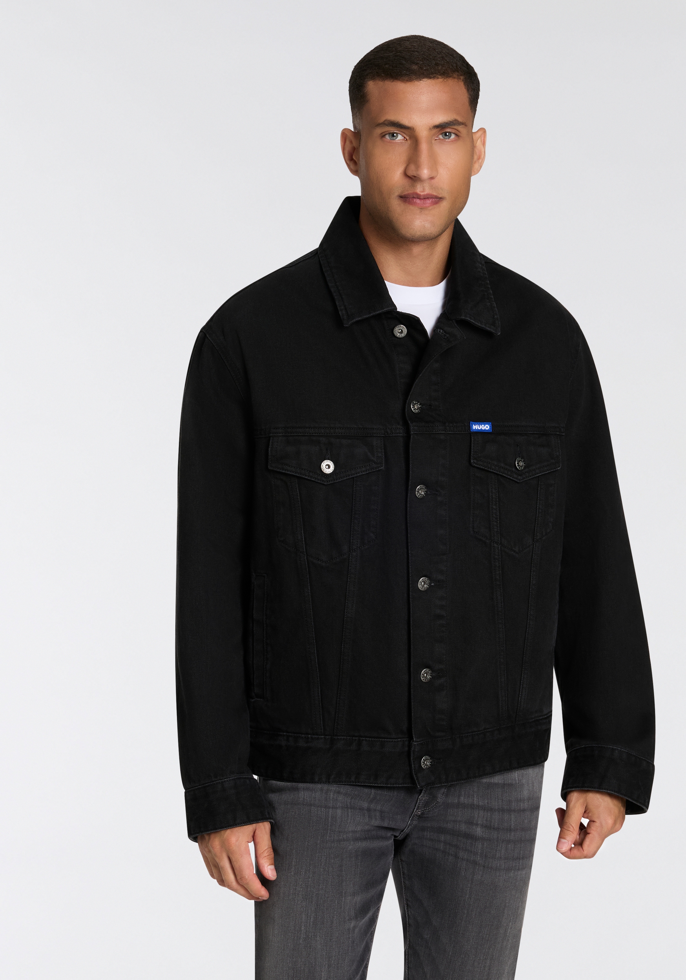 HUGO Blue Jeansjacke "Kirkby", mit Logo-Details, regular-fit günstig online kaufen