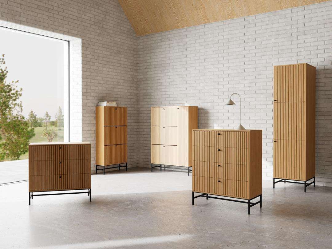ACTONA GROUP Schuhschrank »Albany Schuhschrank – modernes Design & Stauraum mit Lamellenfront« Schuhmöbel mit 3 Fächern und extra Stauraum für Zubehör, B: 98,7 cm
