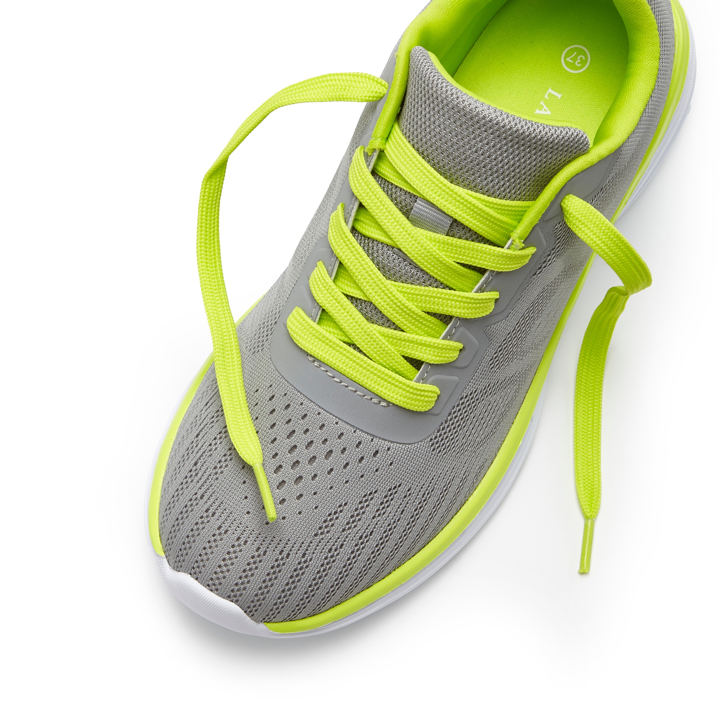 Sneaker LASCANA "Freizeitschuh, Halbschuh, Turnschuhe", Damen, Gr. 43, grau, lime, Obermaterial: 90% Textilmaterial, 10% Synthetik. Decksohle: 100% Textilmaterial. Futter: 100% Textilmaterial. Laufsohle: 100% Synthetik, unifarben mit Farbeinsätzen, Basic, 3