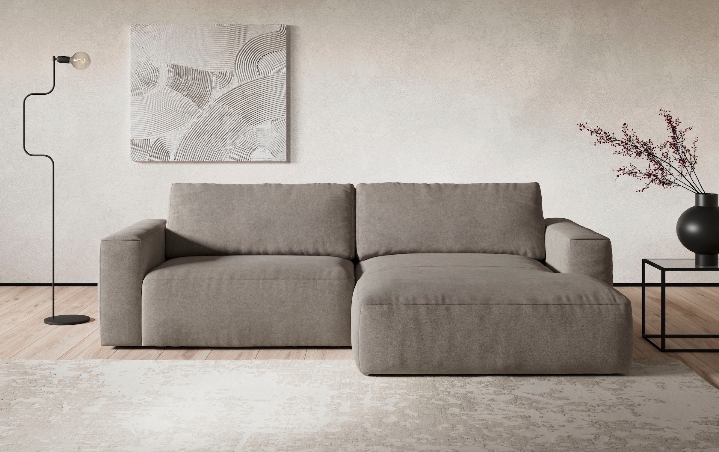 COTTA Ecksofa "Lasso L-Form, B: 288 cm, XL Sofa, Top Modern" XL Recamiere B:114 cm, bequeme Wellenunterfederung, viele Stoffe