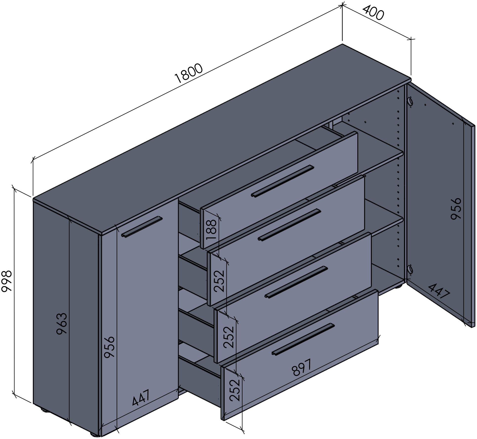 Manjana Möbel Kommode »mit Schwarz matten Metallgriffen in verschiedenen Ausführungen« mit Soft-Close-Funktion, mit variabel einsetzbaren Einlegeböden