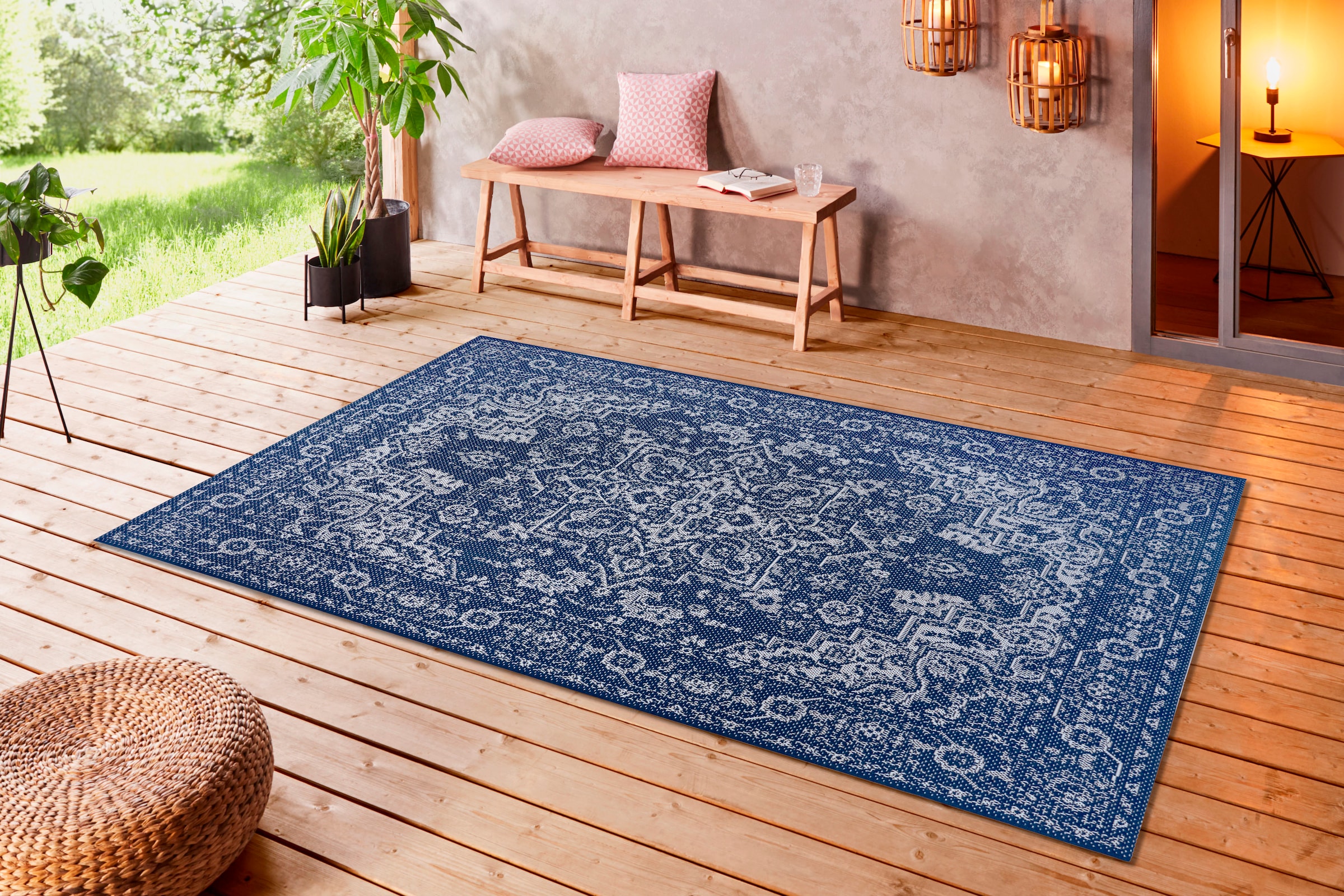 Home affaire Teppich »Georgia«, rechteckig, 3 mm Höhe, In- & Outdoor-Teppich, strapazierfähig, pflegeleicht, Flachgewebe