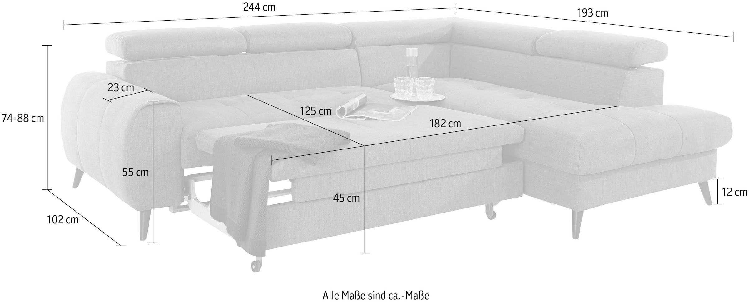 COTTA Ecksofa »Mia L-Form«, 3-tlg.-Kissen-Set, Ottomane, wahlweise mit oder ohne RGB-Beleuchtung