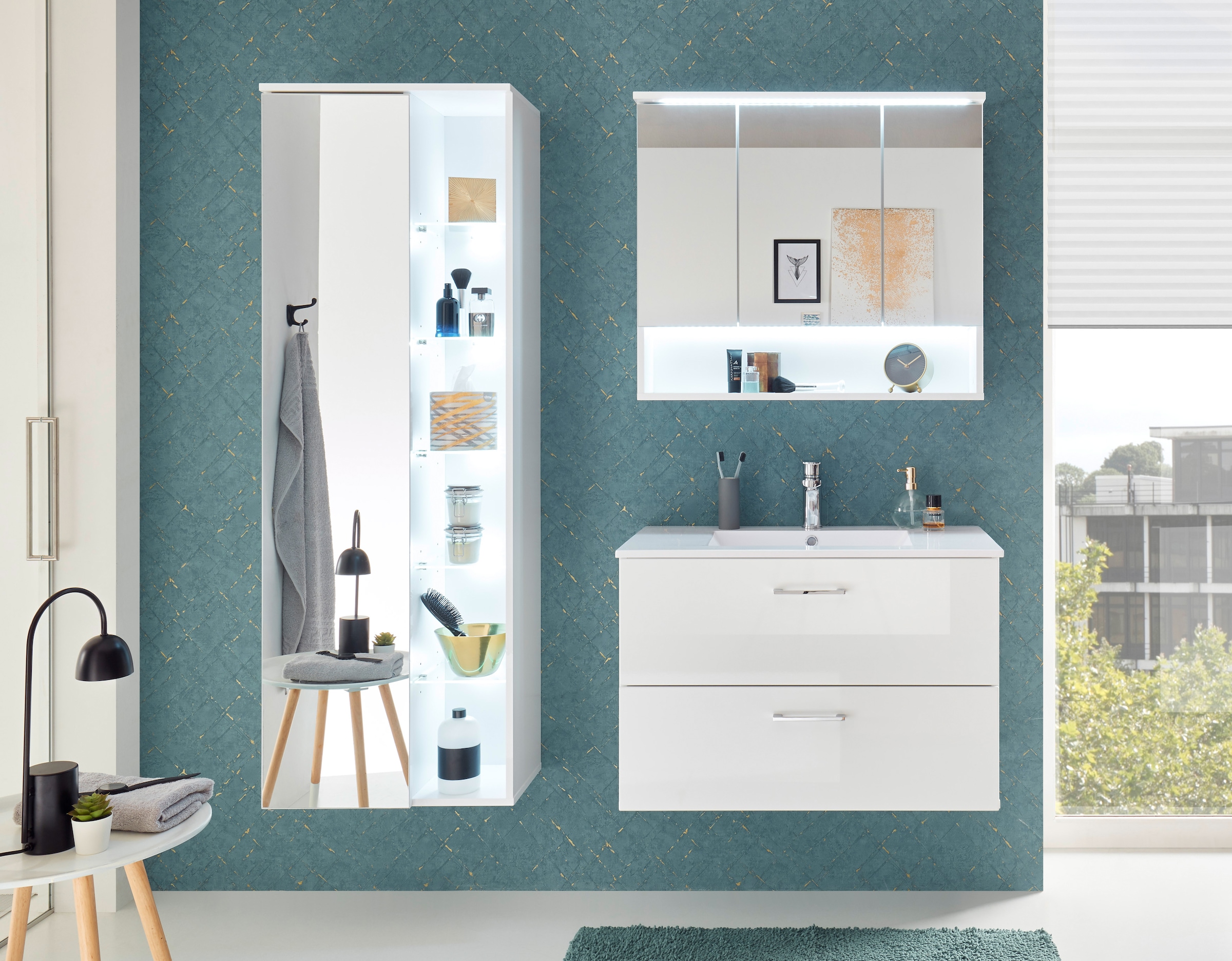 BASIC by Balculina Badmöbel-Set »Best80«, (3 St.), Breite 165 cm,Badezimmerset 3-tlg, Softclose