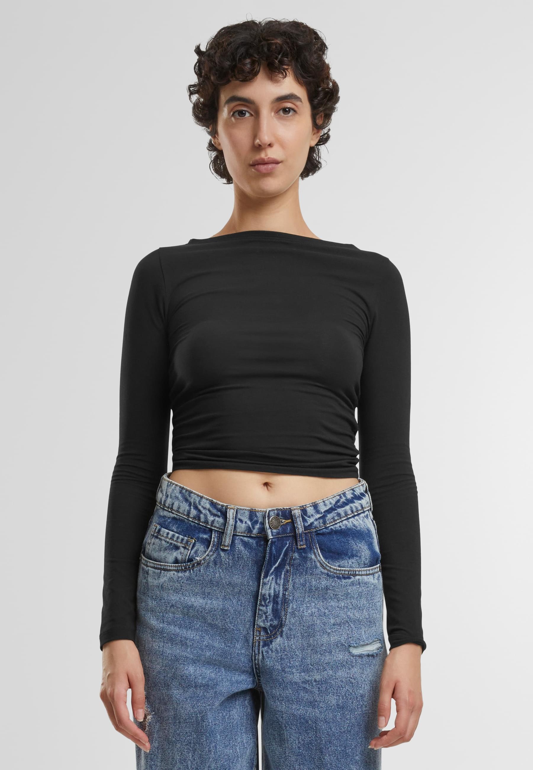 URBAN CLASSICS Longsleeve »Urban Classics Ladies Ruffled Super Slim Longsleeve«, (1 tlg.)