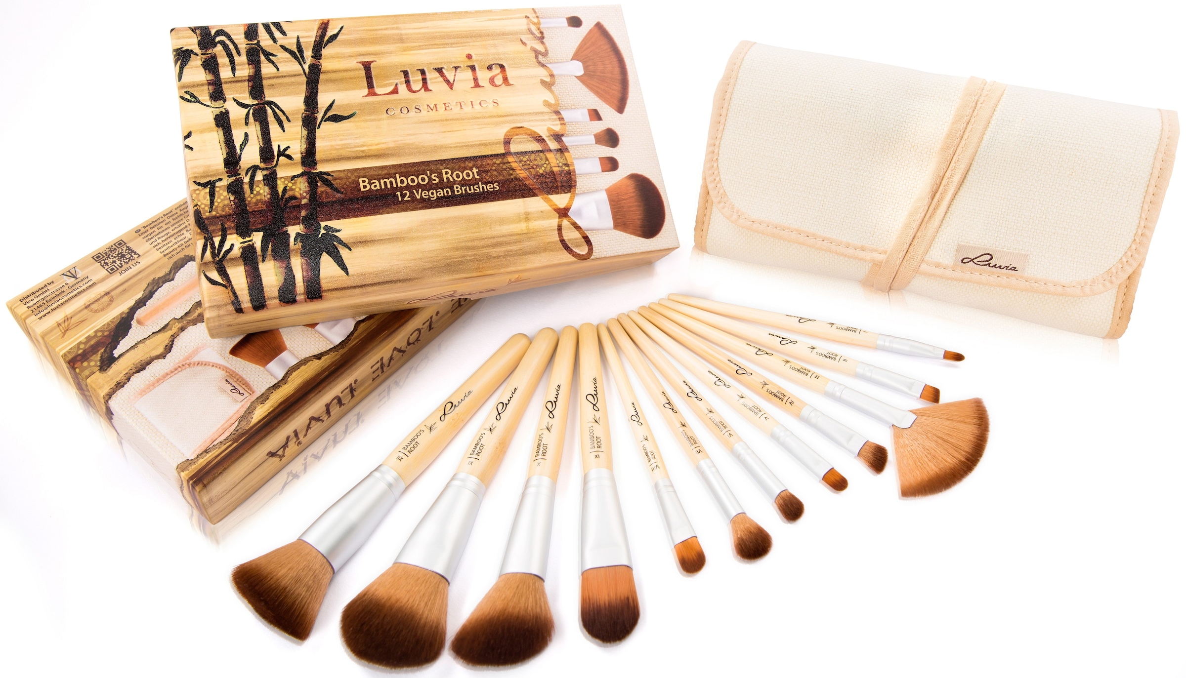 Luvia Cosmetics Kosmetikpinsel-Set »Bamboo's Root«, (12 tlg., zzgl. Aufbewahrungstasche), vegan