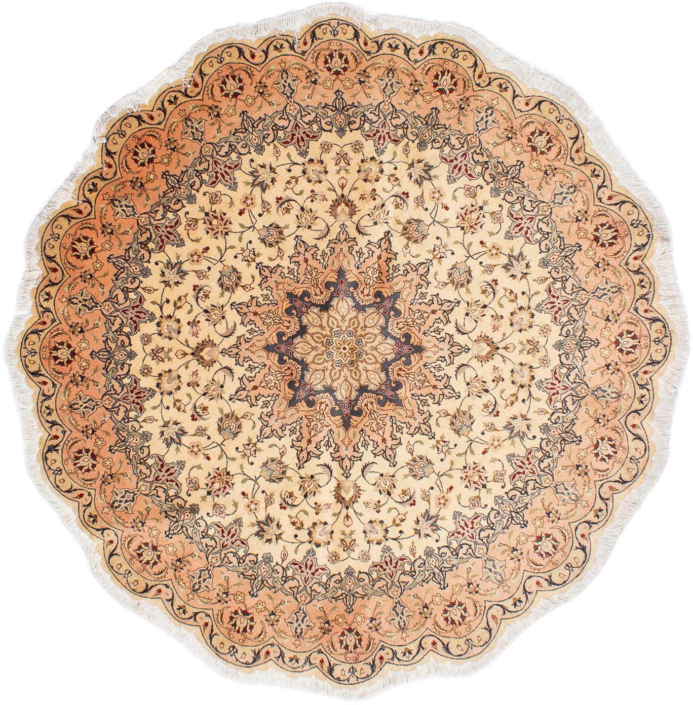 morgenland Orientteppich »Perser - Täbriz - Royal rund - 195 x 195 cm - beige«, rund, Wohnzimmer, Handgeknüpft, Einzelstück mit Zertifikat