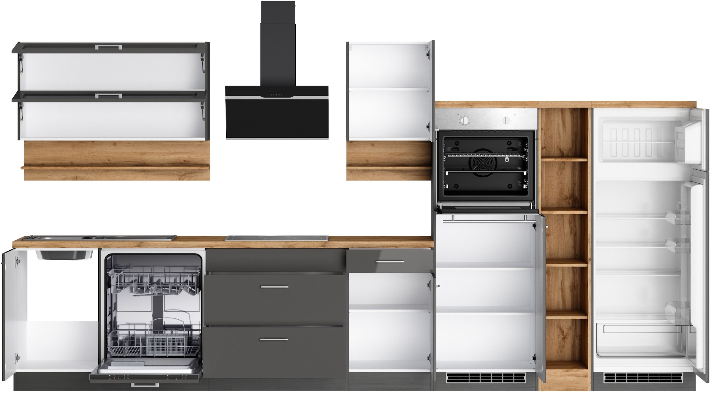 KOCHSTATION Küchenzeile »KS-Milan« 390 cm breit, viel Stauraum, wahlweise mit E-Geräten