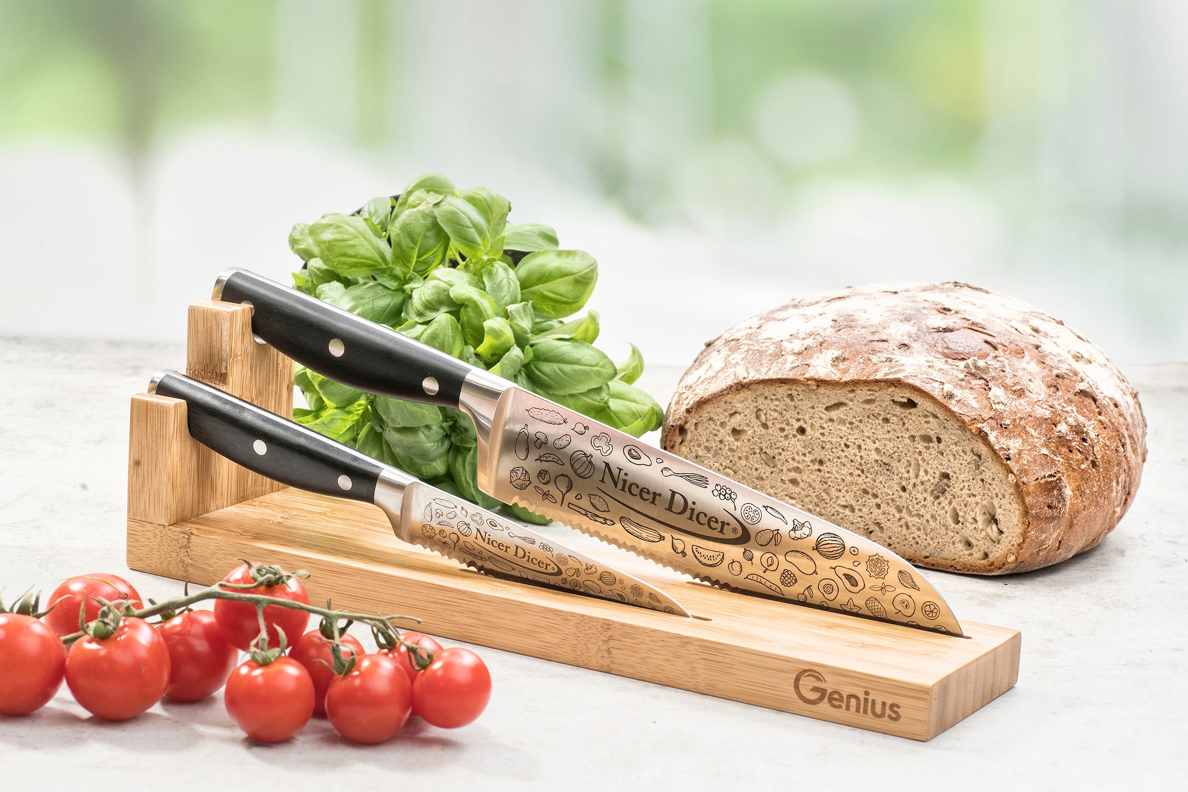 Genius Messerblock »Nicer Dicer Knife Pro«, perfekter Aufbewahrungsort für Messer, Bambus