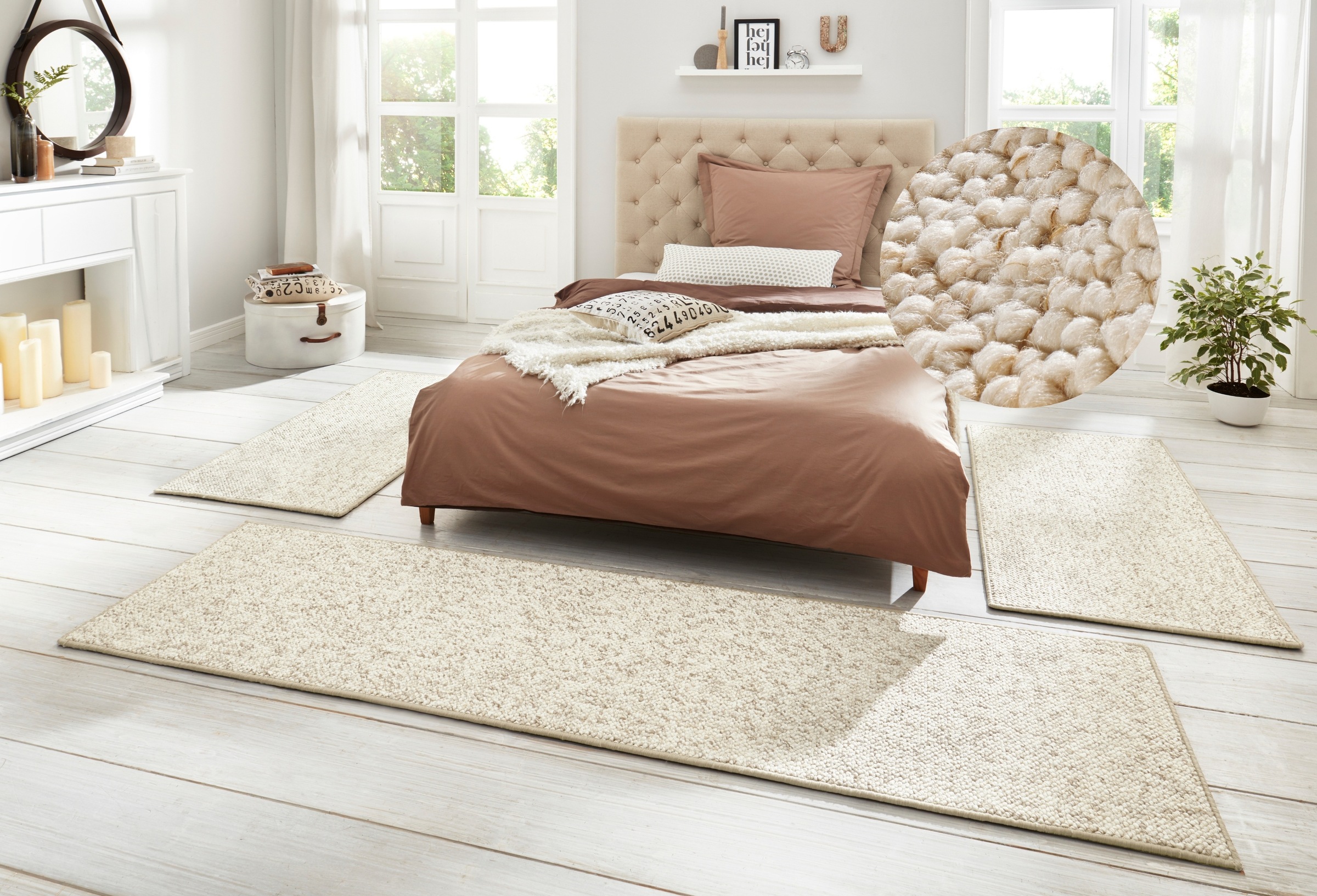 Bettumrandung HANSE HOME, H:12mm, beige, Obermaterial: 100% Polypropylen, Schlafzimmer, Bettumrandungen, "Wolly 2", Bettvorleger, 3-teiliger Läufer