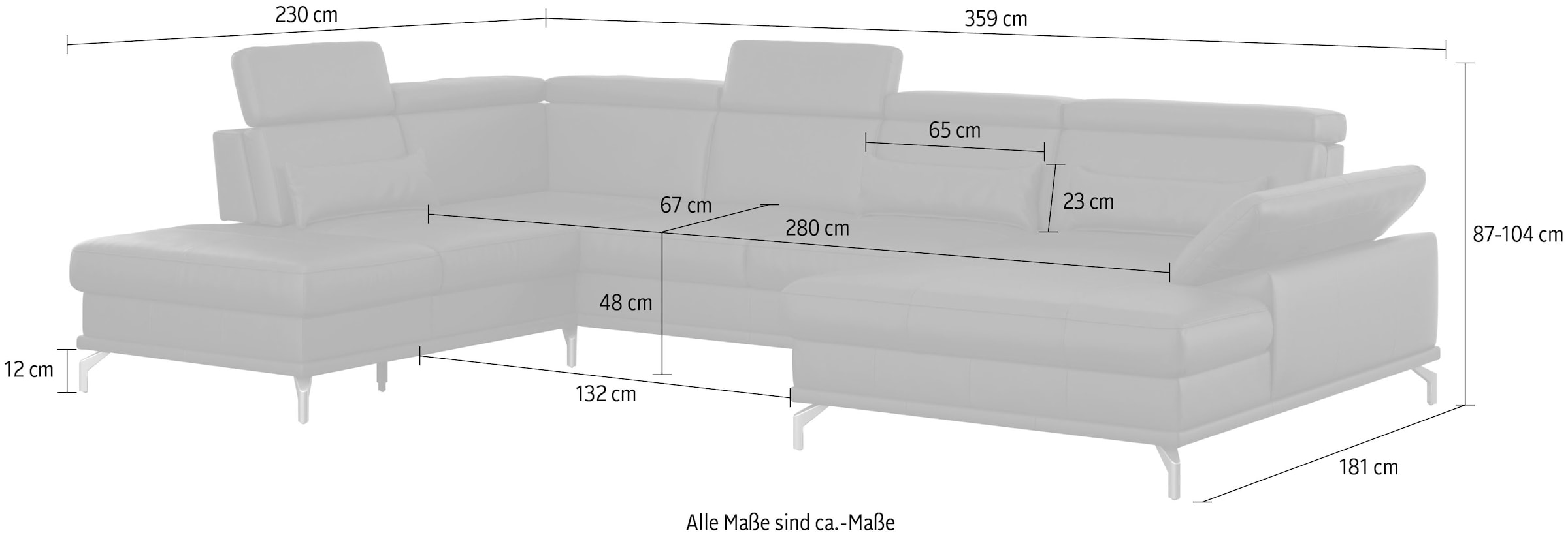 sit&more Wohnlandschaft »Cabrio U-Form«, Sitztiefenverstellung und Federkern, jeweils inklusive 3 Nierenkissen