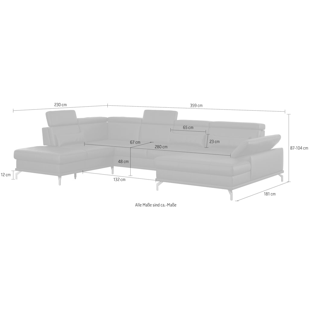 sit&more Wohnlandschaft »Cabrio U-Form«, Sitztiefenverstellung und Federkern, jeweils inklusive 3 Nierenkissen