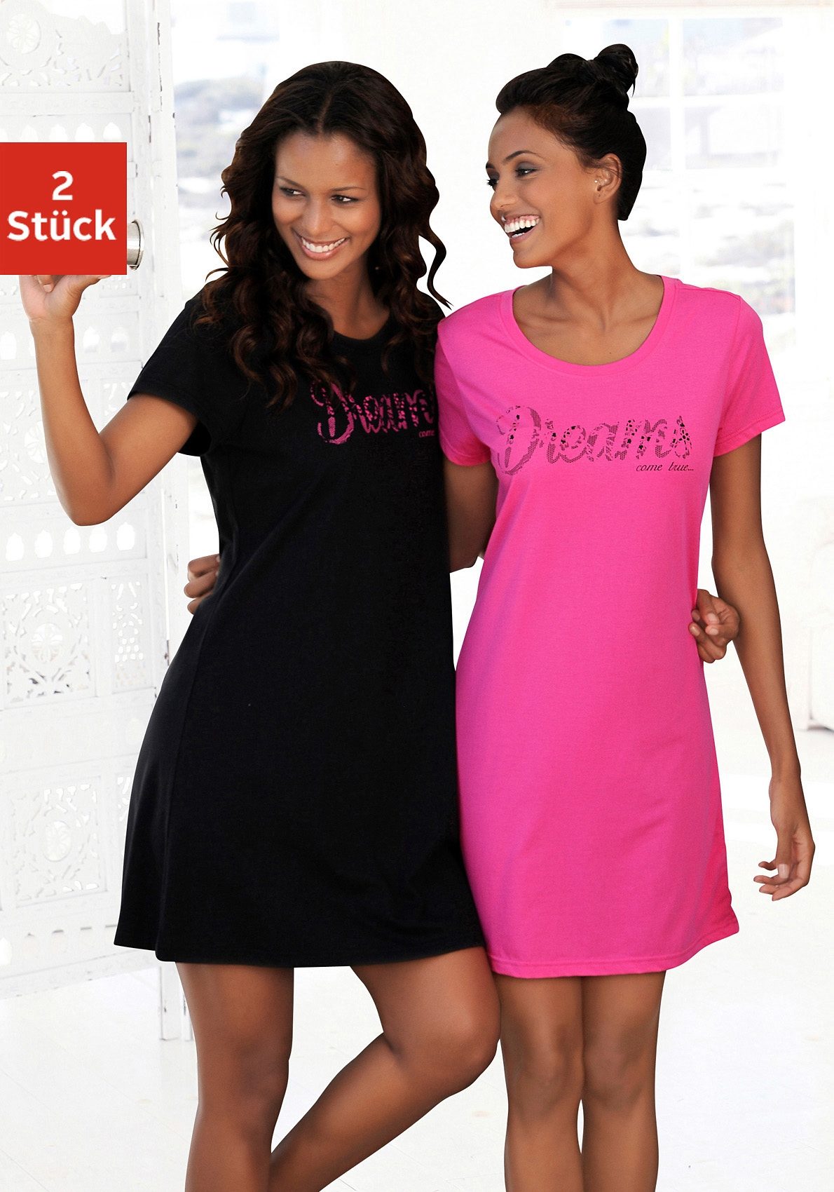 Vivance Dreams by Lascana Sleepshirt Packung, mit Print in Spitzenoptik
